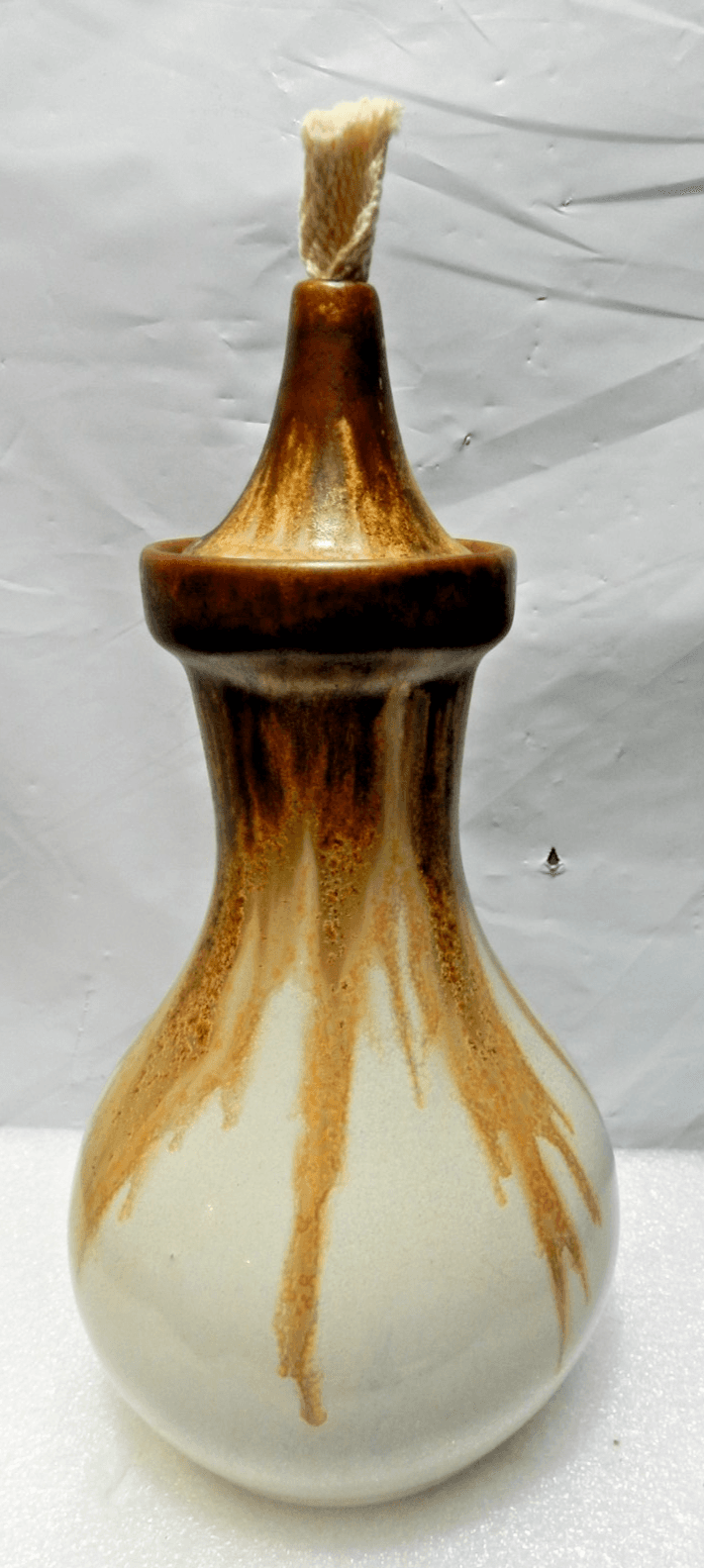 Vintage PIGEON FORGE POTTERY Gold Brown GLAZE Oil Lamp 7.5" (H19S) - Thumbnail 2