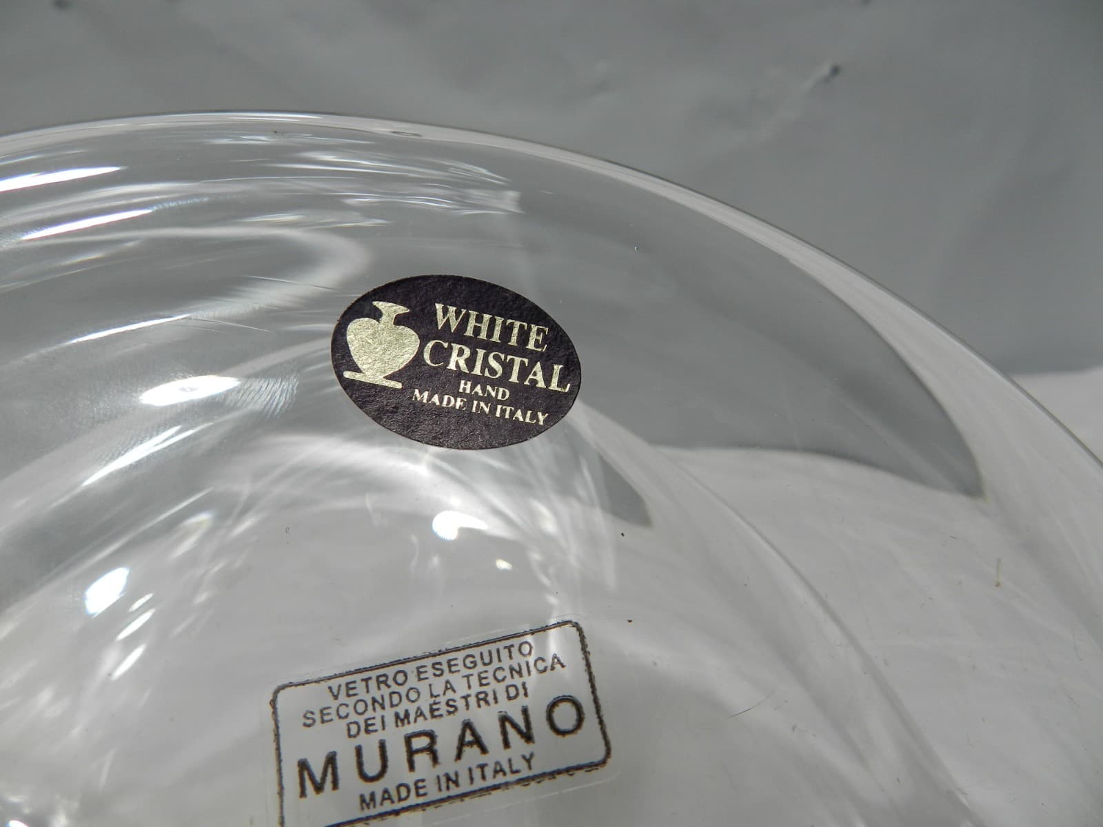 Vintage Murano Glass White Cristal Napkin Holder 6.5" Fruit Base Italy (M31J) - Thumbnail 3