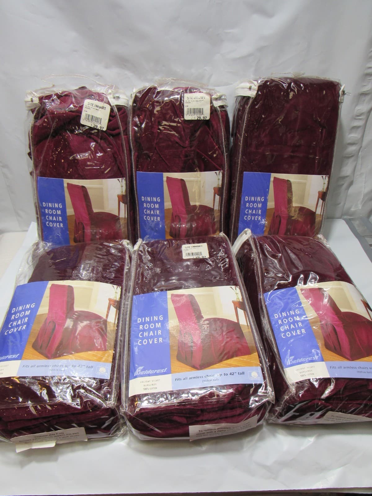 6 Fieldcrest Back Tie Armless Chair Covers Holiday Velvet Burgundy (T18J)