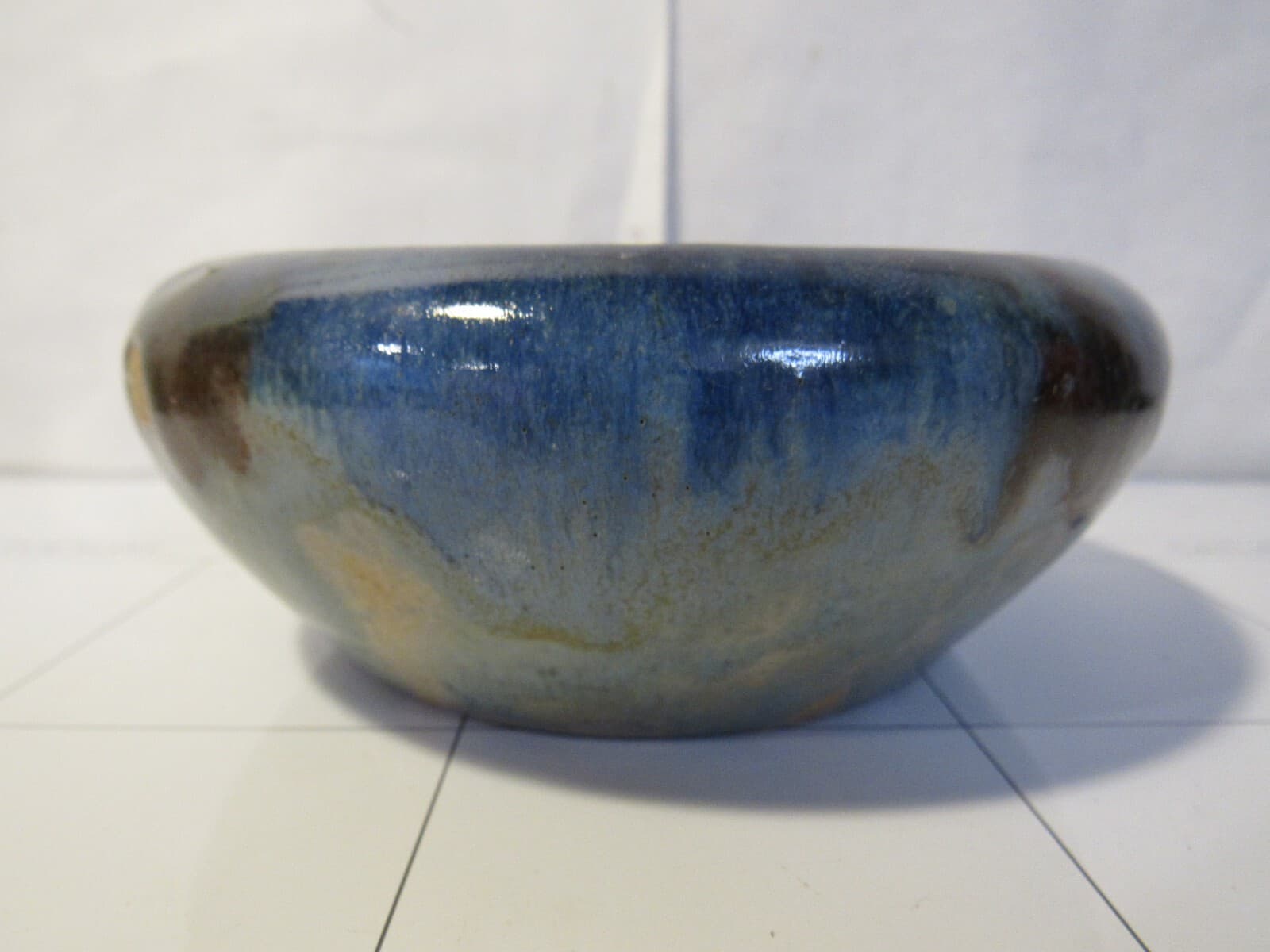 Vintage Pottery Small Ceramic Bowl Drip Blue 5" Diameter D42S