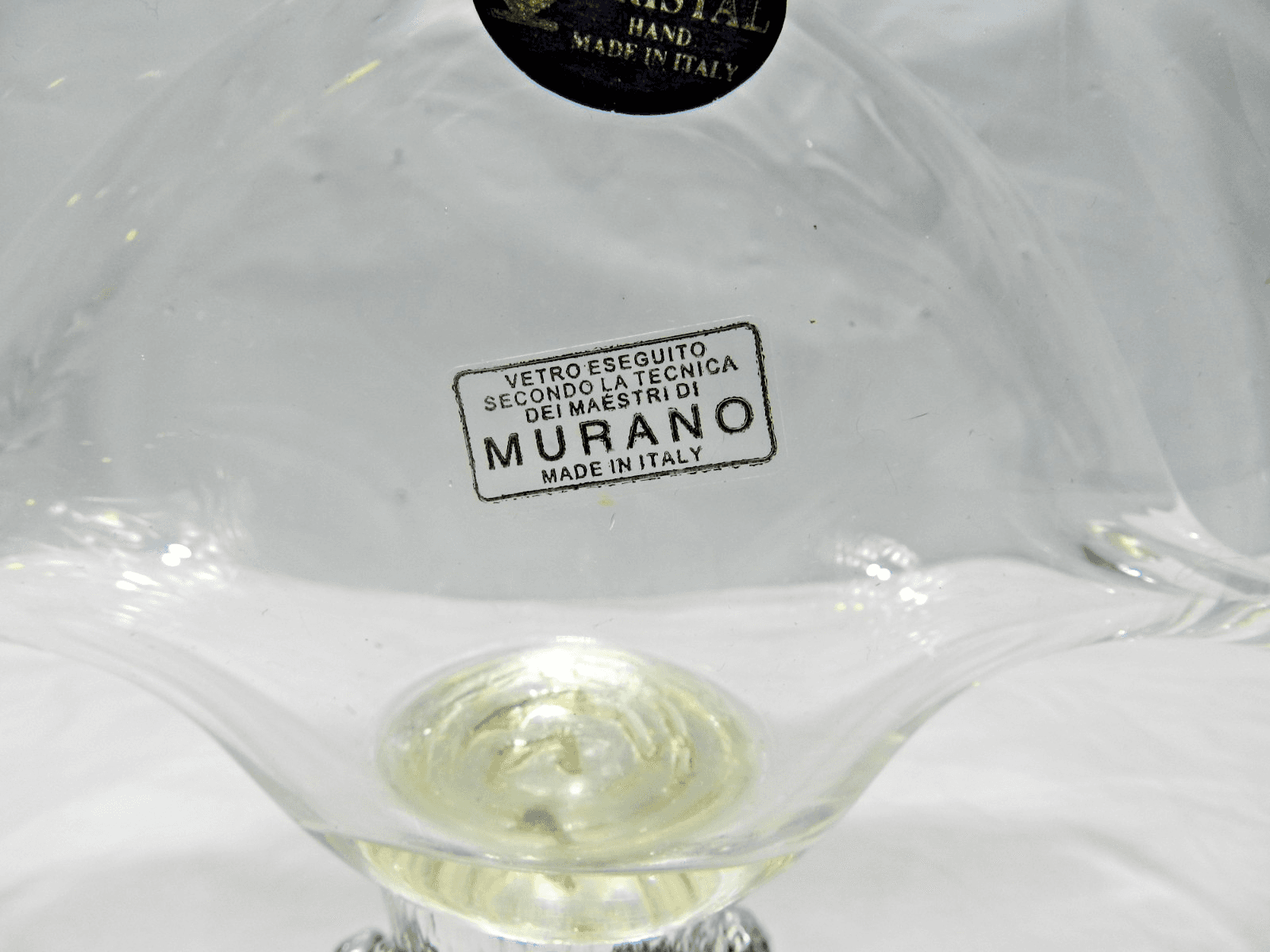 Vintage Murano Glass White Cristal Napkin Holder 6.5" Fruit Base Italy (M31J) - Thumbnail 2