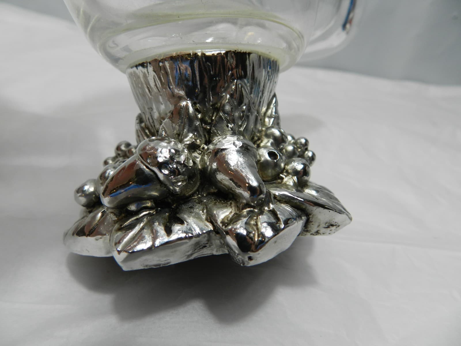 Vintage Murano Glass White Cristal Napkin Holder 6.5" Fruit Base Italy (M31J) - Thumbnail 5