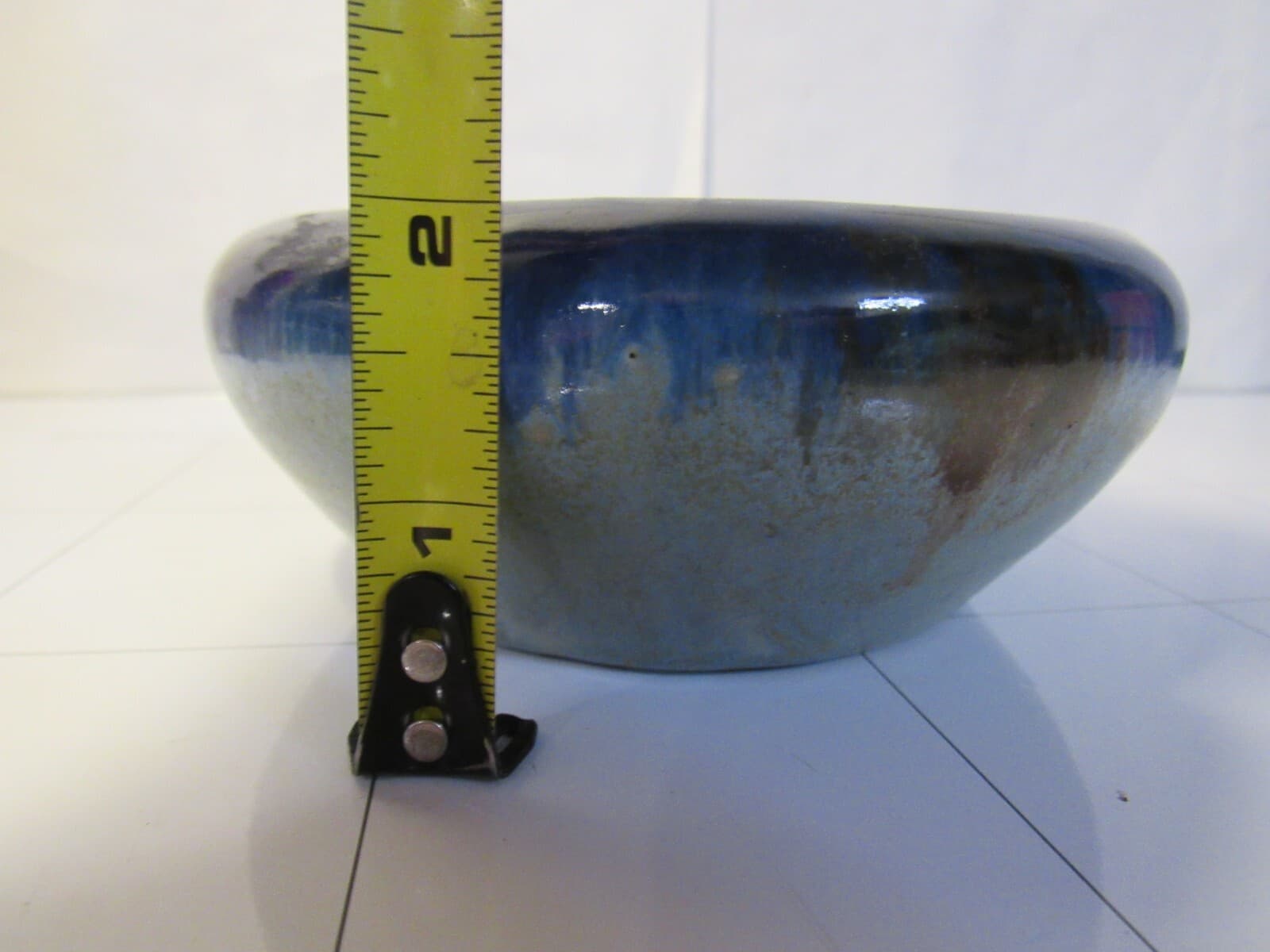 Vintage Pottery Small Ceramic Bowl Drip Blue 5" Diameter D42S - Thumbnail 6