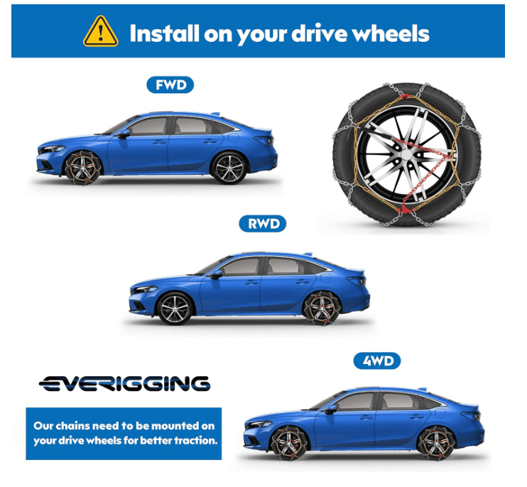 EVERIGGING Snow Chains TIRE KN130 Universal Adjustable Quick Fit Cars Trucks T23 - Thumbnail 6