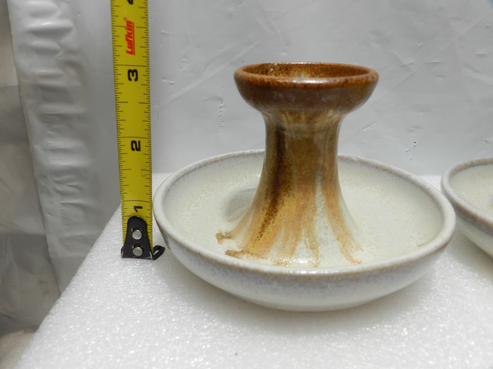Pair Pigeon Forge Pottery Candle Holders Earth Tone Drip Glaze A. Huskey (H21S) - Thumbnail 5
