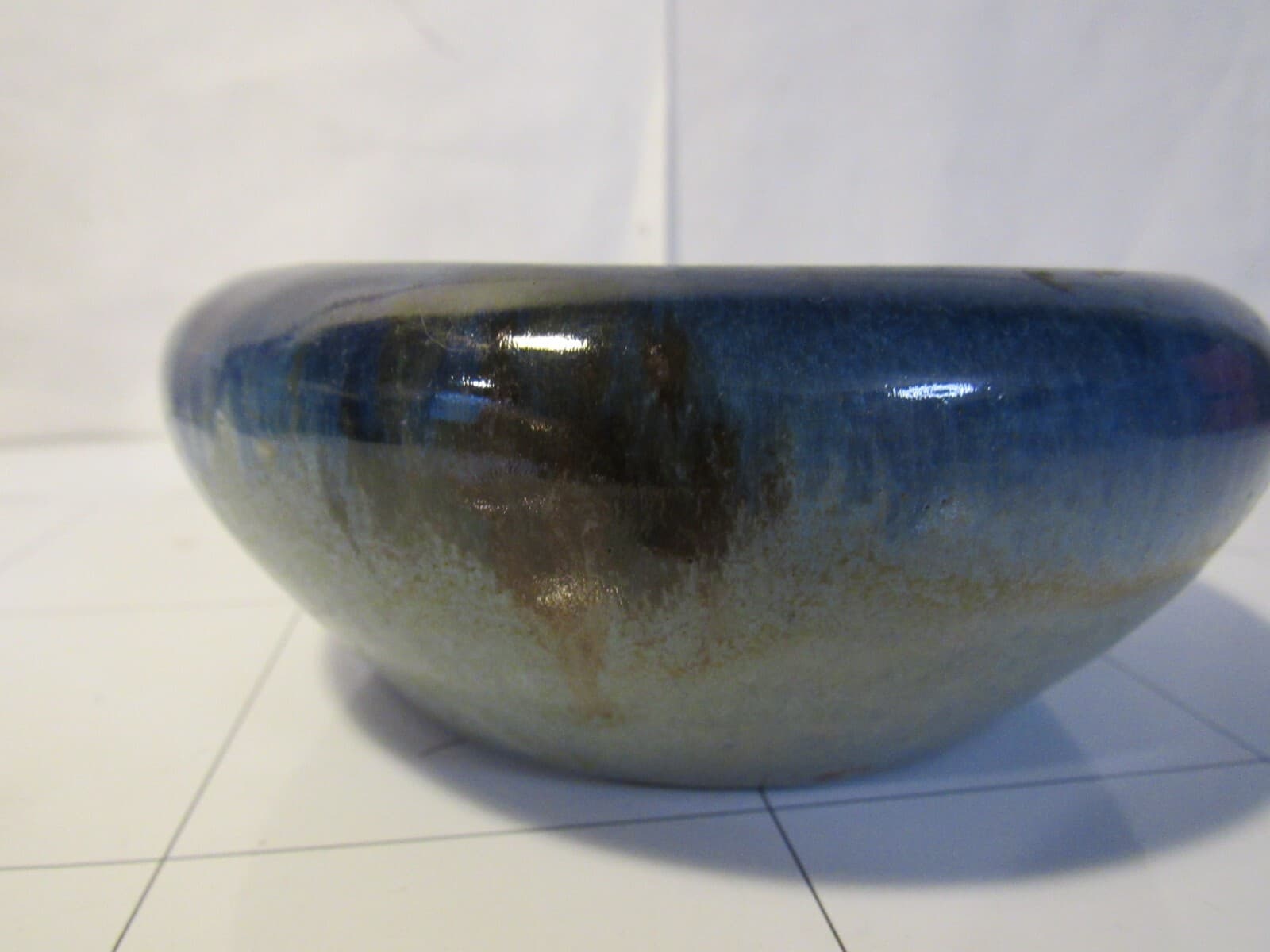 Vintage Pottery Small Ceramic Bowl Drip Blue 5" Diameter D42S - Thumbnail 3
