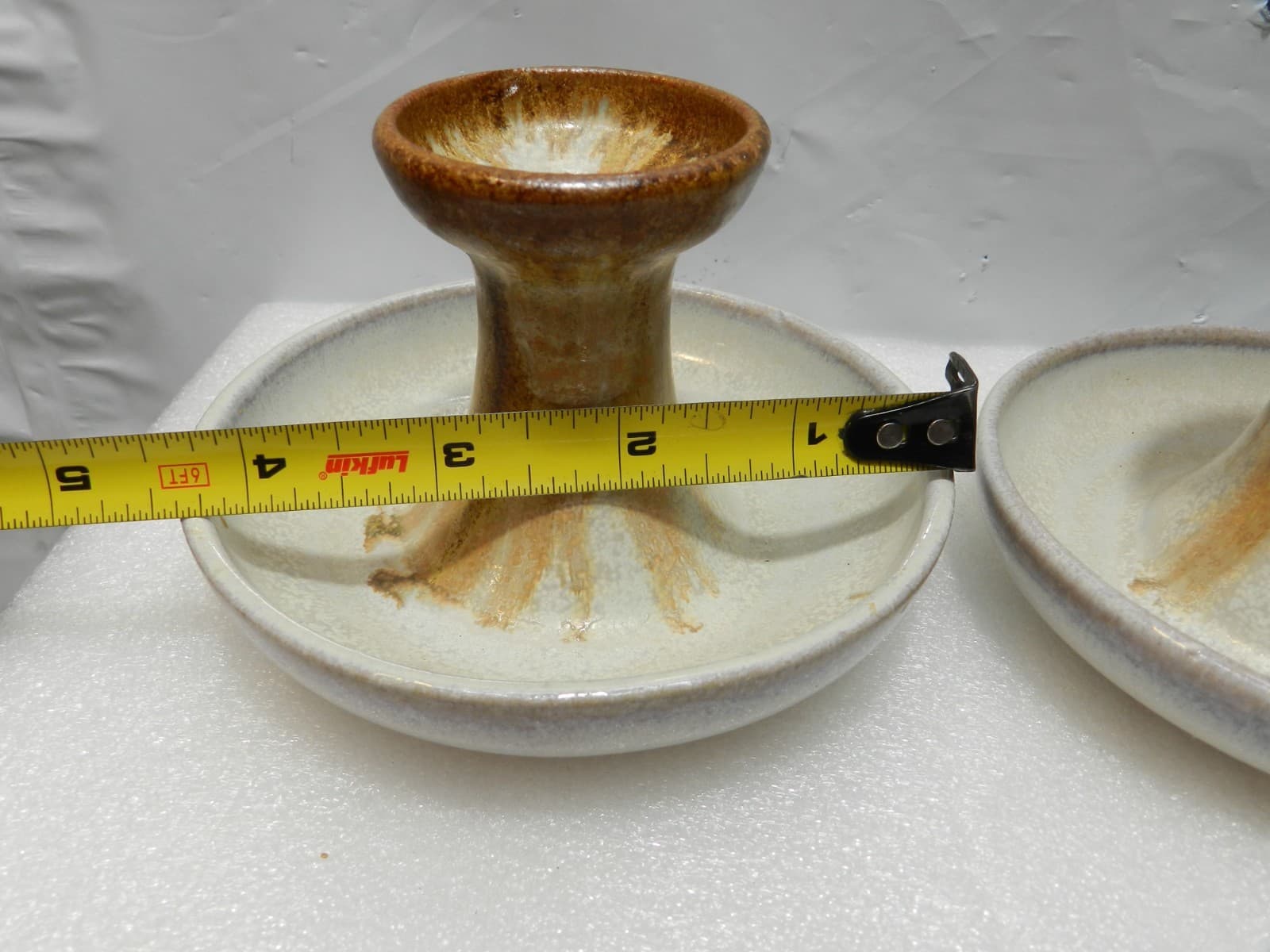 Pair Pigeon Forge Pottery Candle Holders Earth Tone Drip Glaze A. Huskey (H21S) - Thumbnail 6