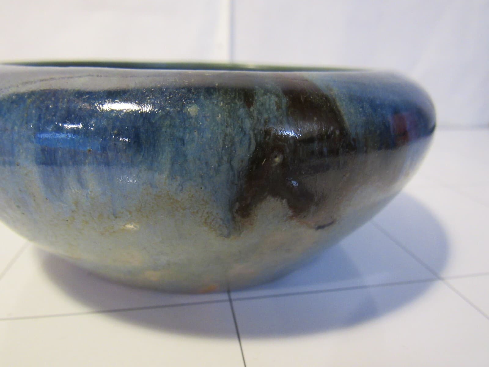 Vintage Pottery Small Ceramic Bowl Drip Blue 5" Diameter D42S - Thumbnail 8