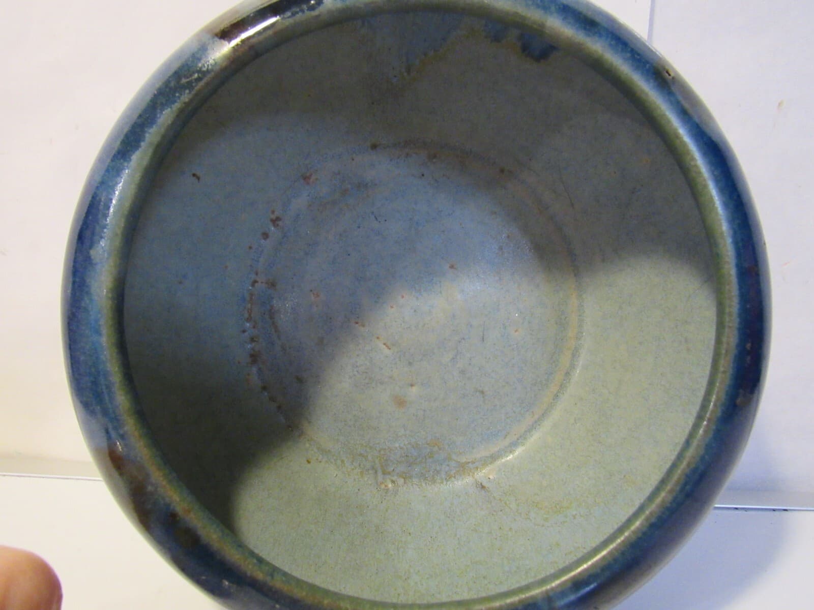 Vintage Pottery Small Ceramic Bowl Drip Blue 5" Diameter D42S - Thumbnail 4