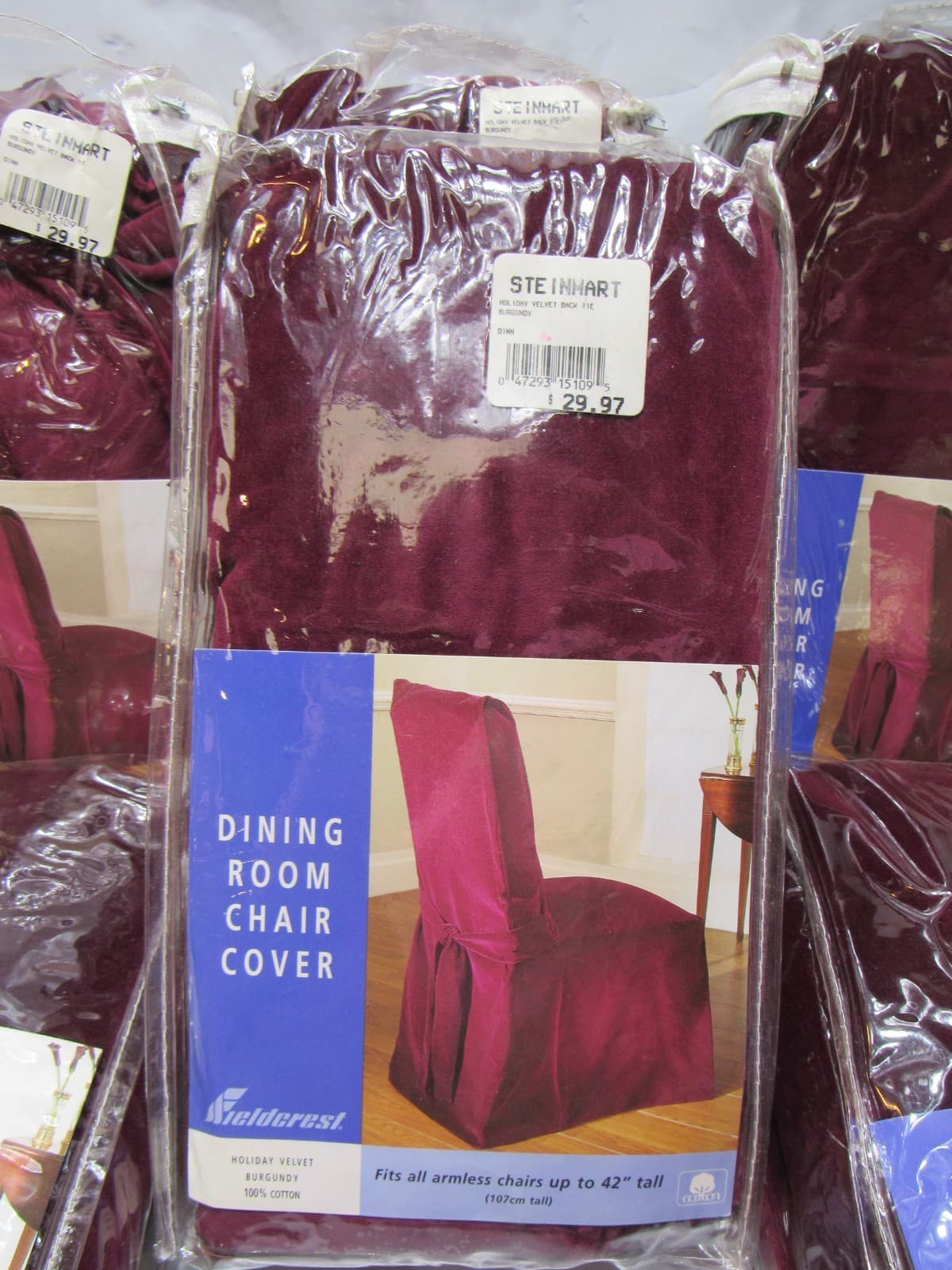 6 Fieldcrest Back Tie Armless Chair Covers Holiday Velvet Burgundy (T18J) - Thumbnail 2