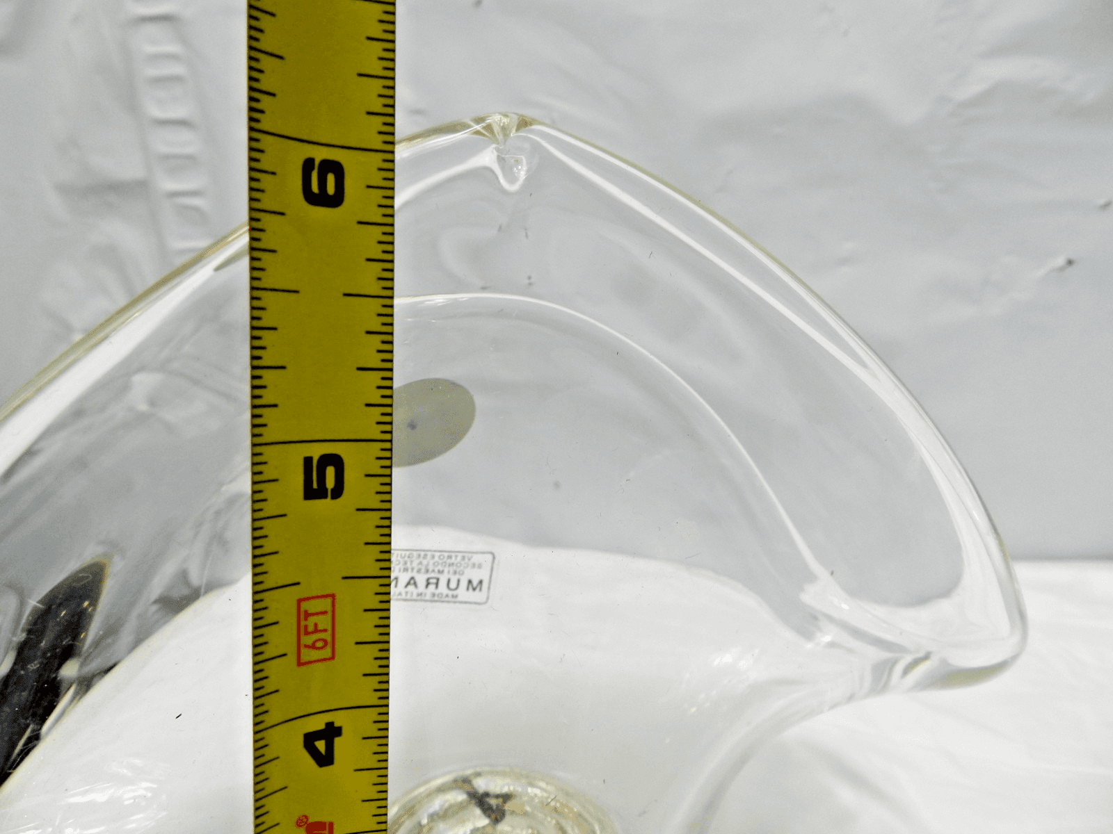Vintage Murano Glass White Cristal Napkin Holder 6.5" Fruit Base Italy (M31J) - Thumbnail 9
