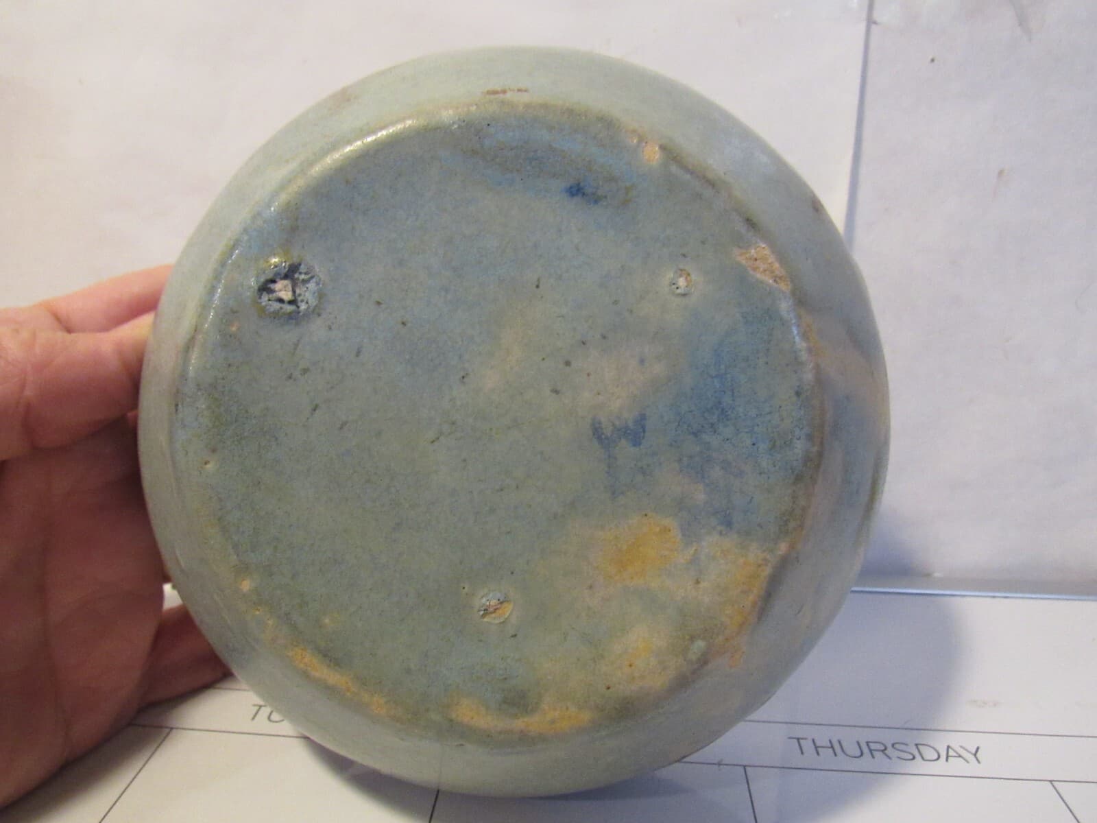 Vintage Pottery Small Ceramic Bowl Drip Blue 5" Diameter D42S - Thumbnail 5