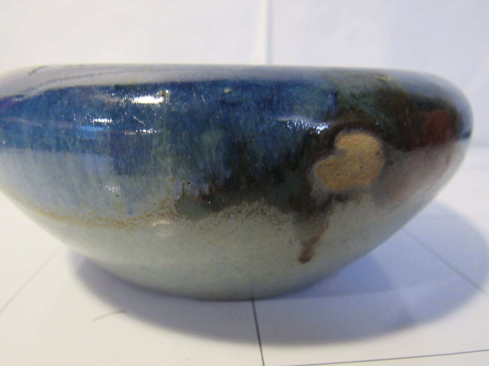 Vintage Pottery Small Ceramic Bowl Drip Blue 5" Diameter D42S - Thumbnail 2
