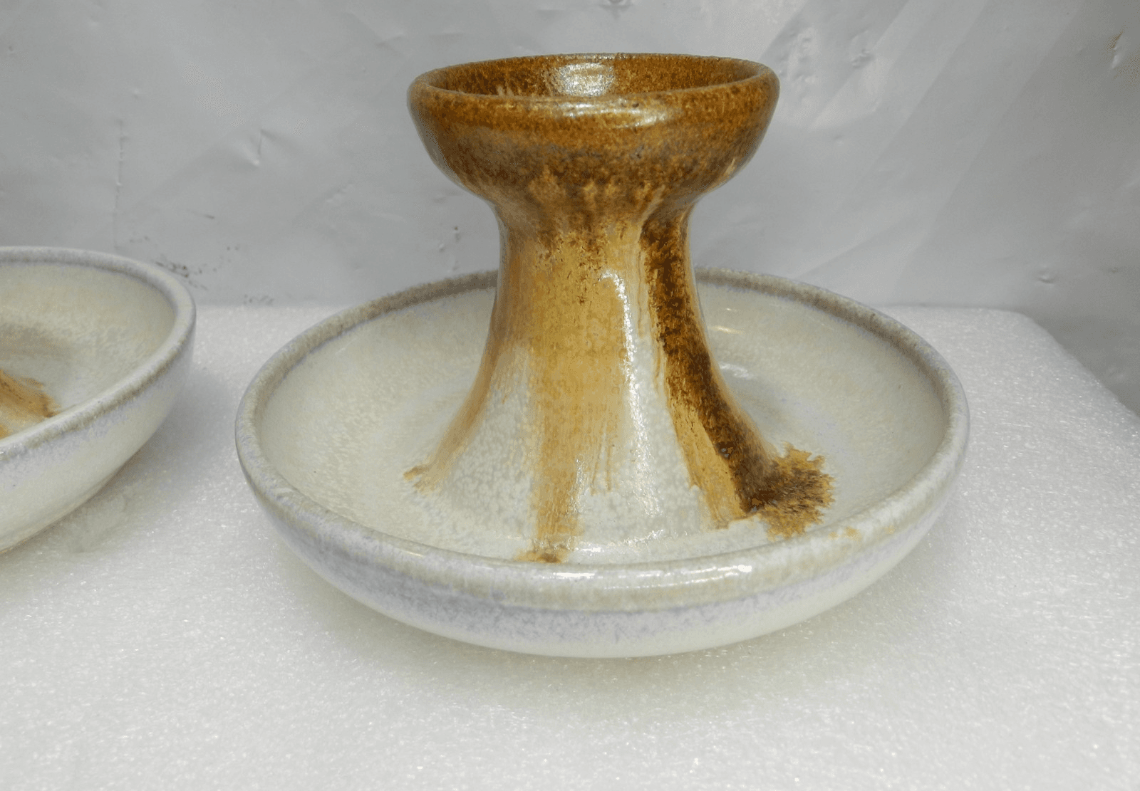 Pair Pigeon Forge Pottery Candle Holders Earth Tone Drip Glaze A. Huskey (H21S) - Thumbnail 3
