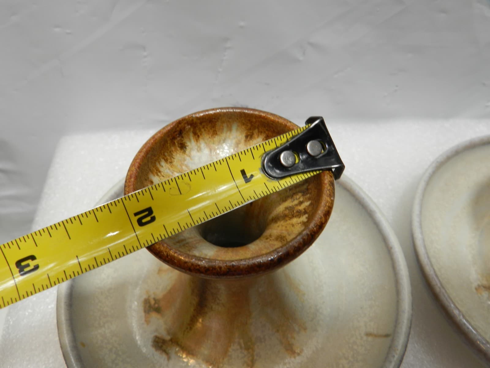 Pair Pigeon Forge Pottery Candle Holders Earth Tone Drip Glaze A. Huskey (H21S) - Thumbnail 7