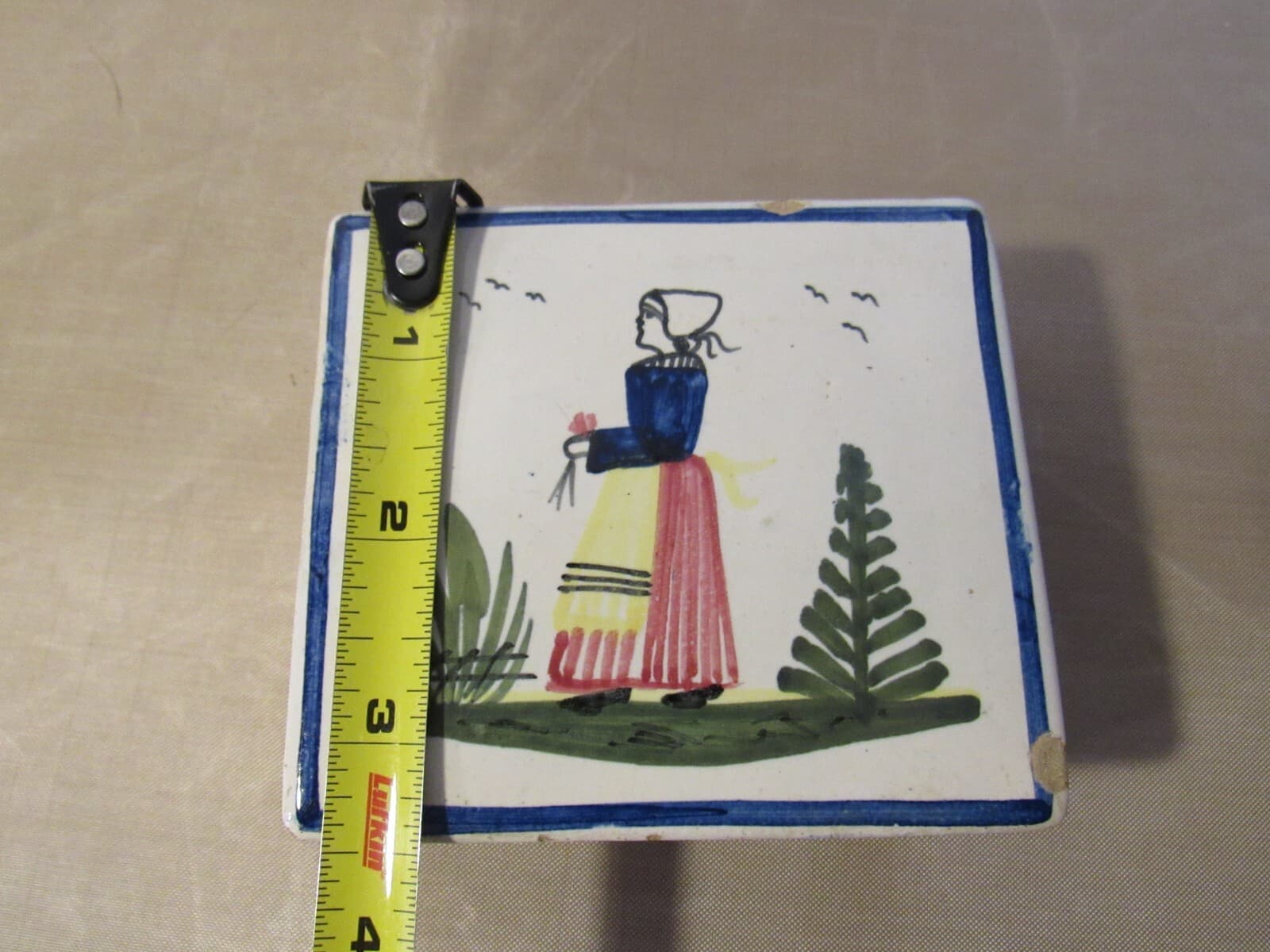 HB Quimper Faience France Trinket Box with Lid Breton Woman France W43S - Thumbnail 6