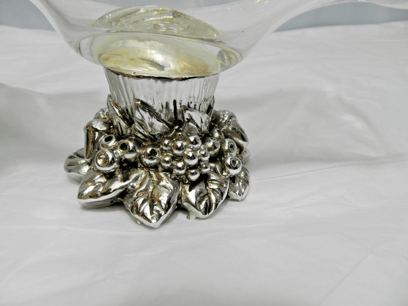 Vintage Murano Glass White Cristal Napkin Holder 6.5" Fruit Base Italy (M31J) - Thumbnail 7