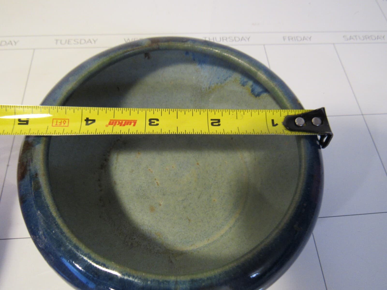 Vintage Pottery Small Ceramic Bowl Drip Blue 5" Diameter D42S - Thumbnail 7