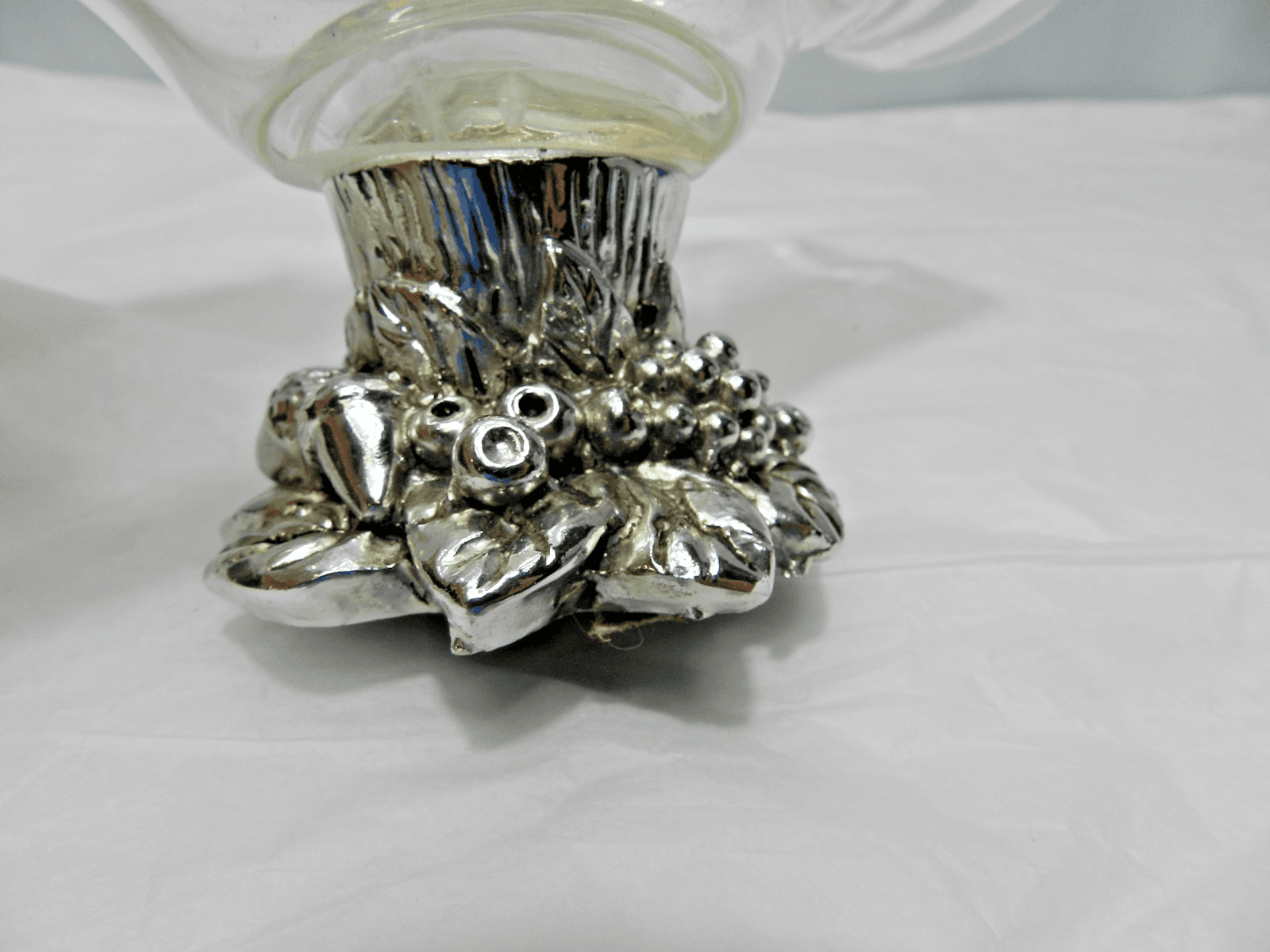 Vintage Murano Glass White Cristal Napkin Holder 6.5" Fruit Base Italy (M31J) - Thumbnail 6
