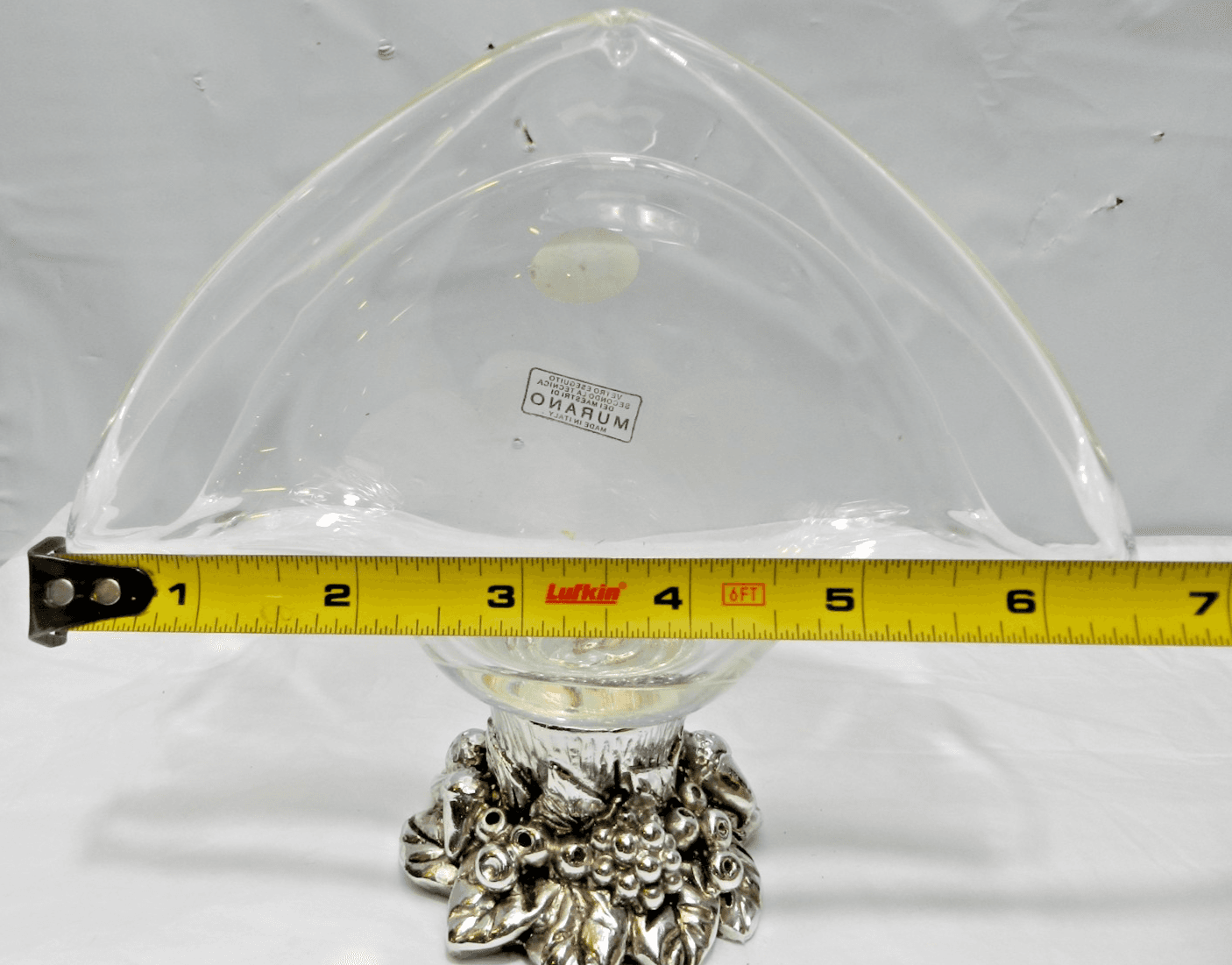 Vintage Murano Glass White Cristal Napkin Holder 6.5" Fruit Base Italy (M31J) - Thumbnail 10