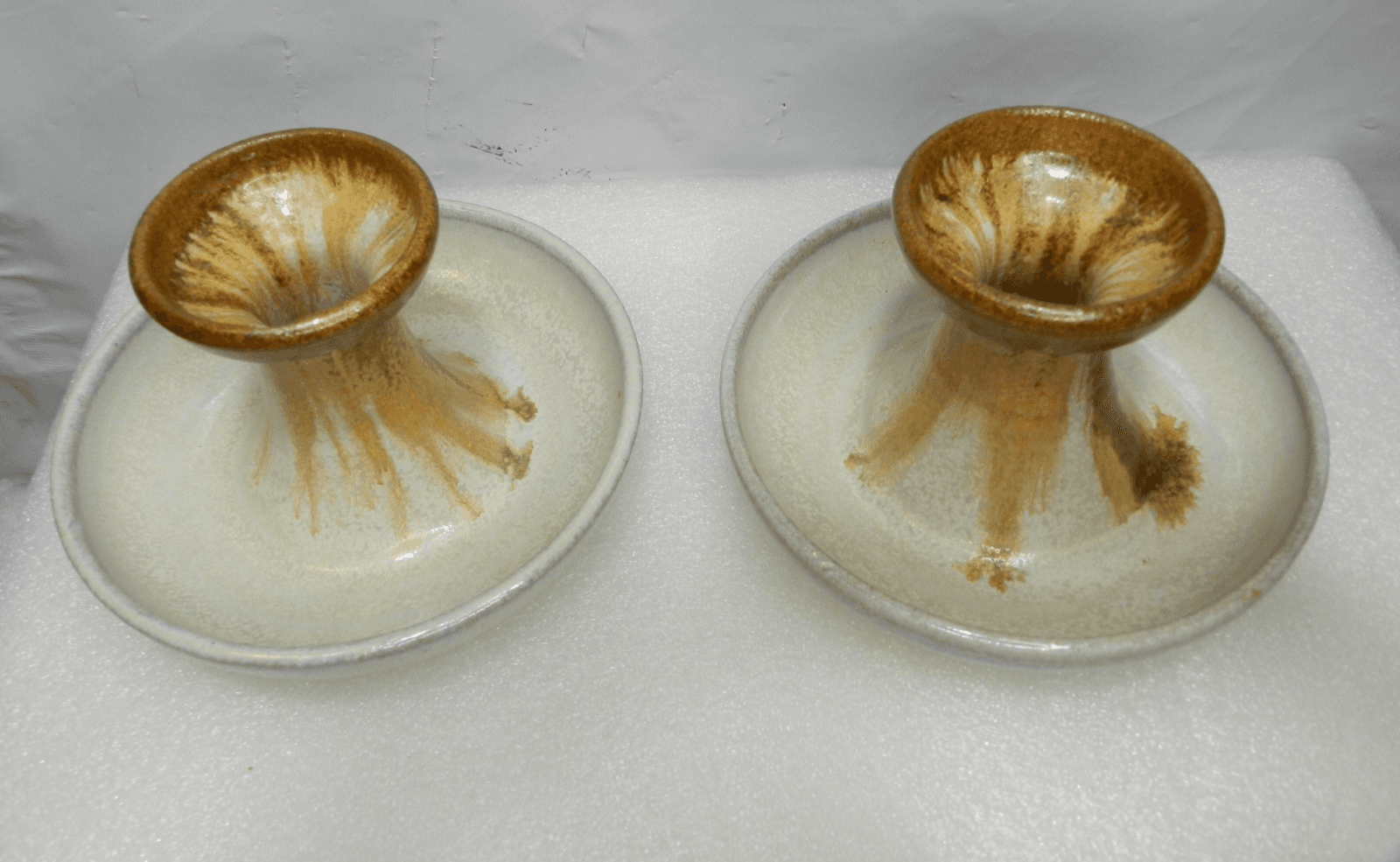 Pair Pigeon Forge Pottery Candle Holders Earth Tone Drip Glaze A. Huskey (H21S) - Thumbnail 2