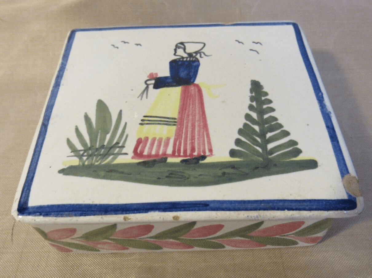 HB Quimper Faience France Trinket Box with Lid Breton Woman France W43S