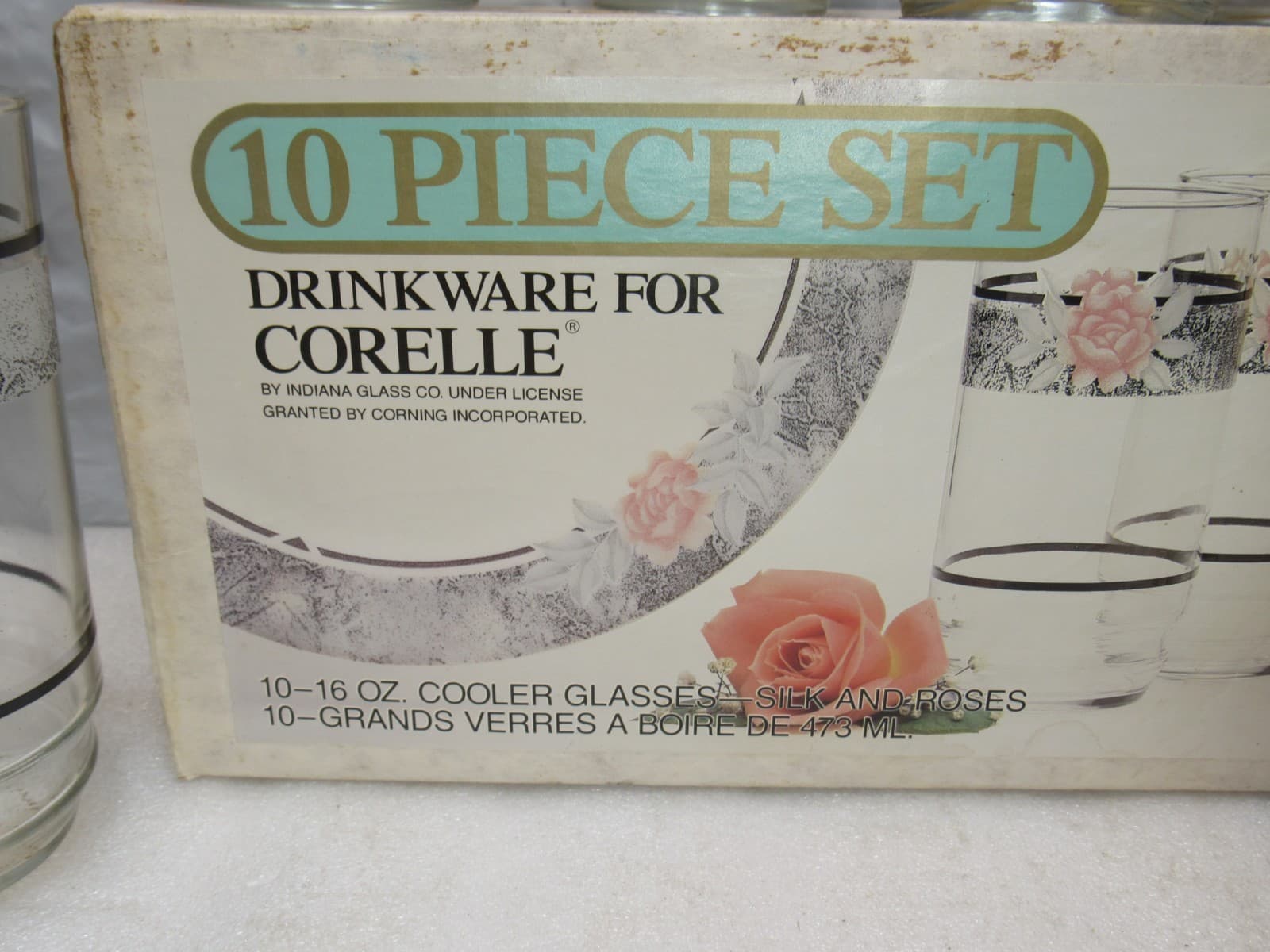 10 PC Corelle Coordinates Silk & Roses Drinking Glasses Set Original Box I87J - Thumbnail 5
