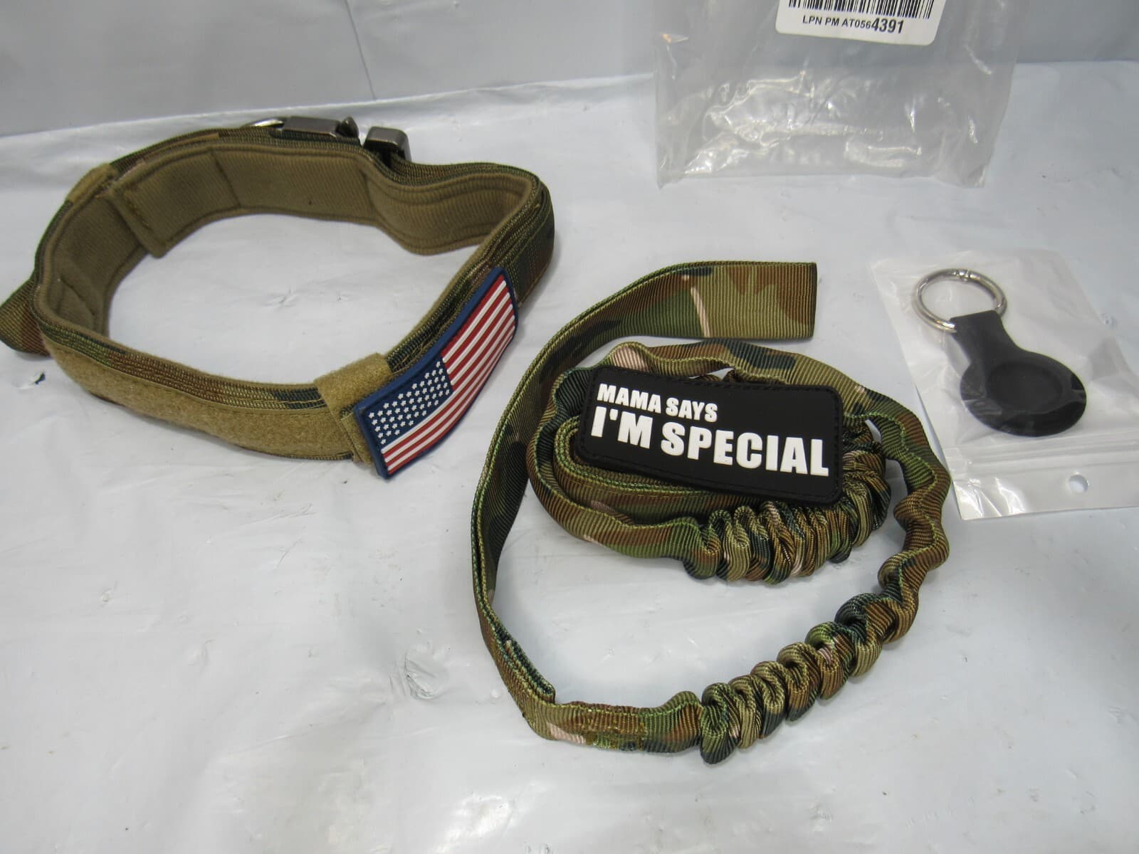 Tactical XL Dog Collar Leash Heavy Duty K9 Training Kit Patches Airtag P53