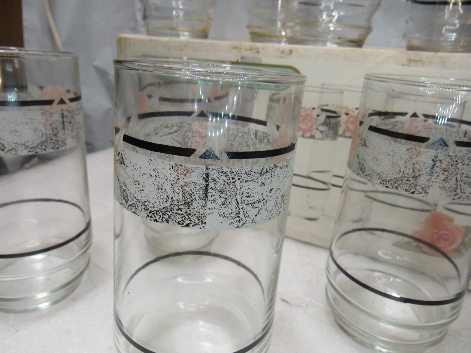 10 PC Corelle Coordinates Silk & Roses Drinking Glasses Set Original Box I87J - Thumbnail 4
