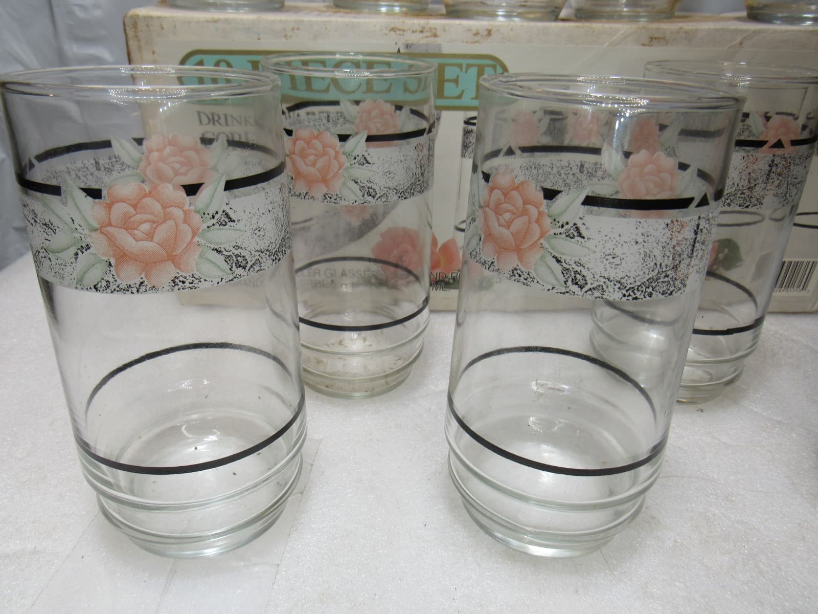 10 PC Corelle Coordinates Silk & Roses Drinking Glasses Set Original Box I87J - Thumbnail 2