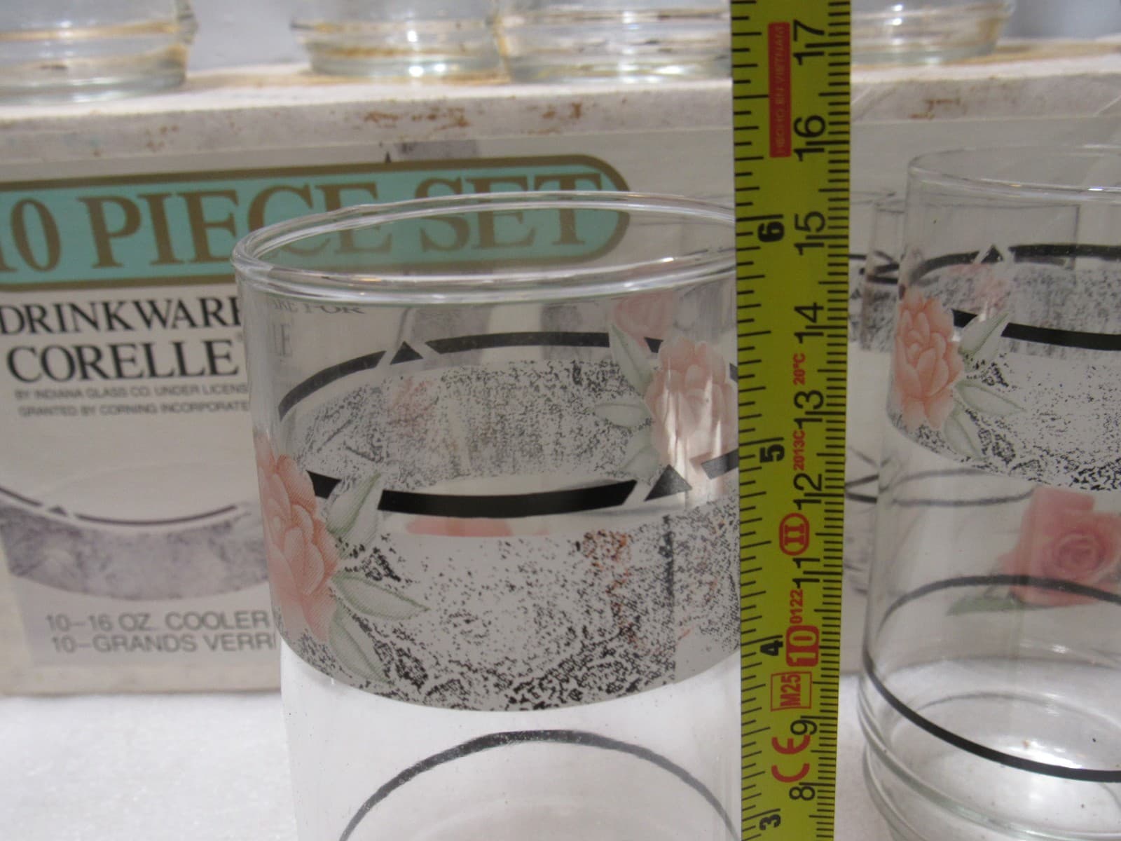 10 PC Corelle Coordinates Silk & Roses Drinking Glasses Set Original Box I87J - Thumbnail 6