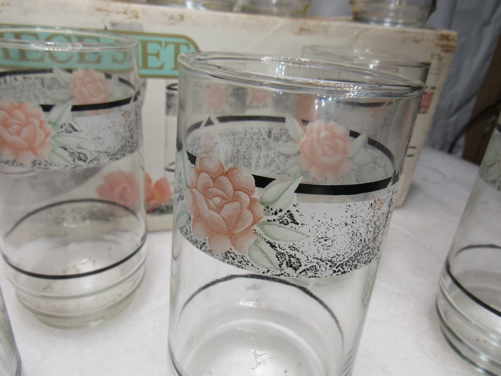10 PC Corelle Coordinates Silk & Roses Drinking Glasses Set Original Box I87J - Thumbnail 3