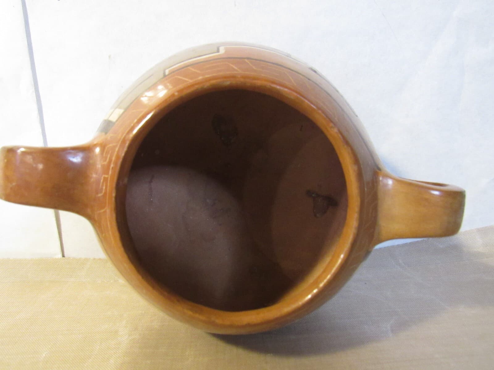 Vintage Hopi Pueblo Polychrome Two Handle Small Bowl Pot w44S - Thumbnail 5
