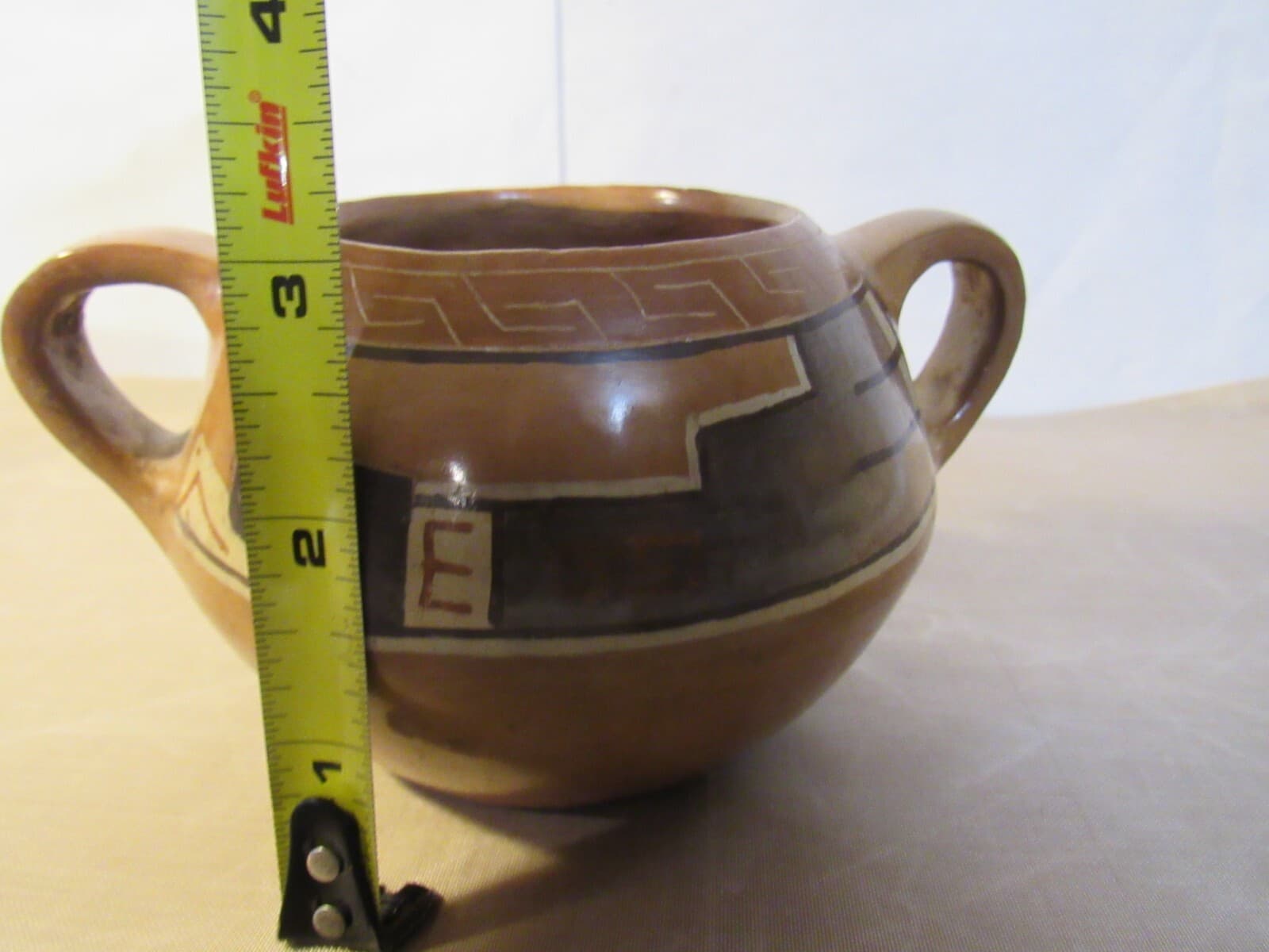 Vintage Hopi Pueblo Polychrome Two Handle Small Bowl Pot w44S - Thumbnail 7