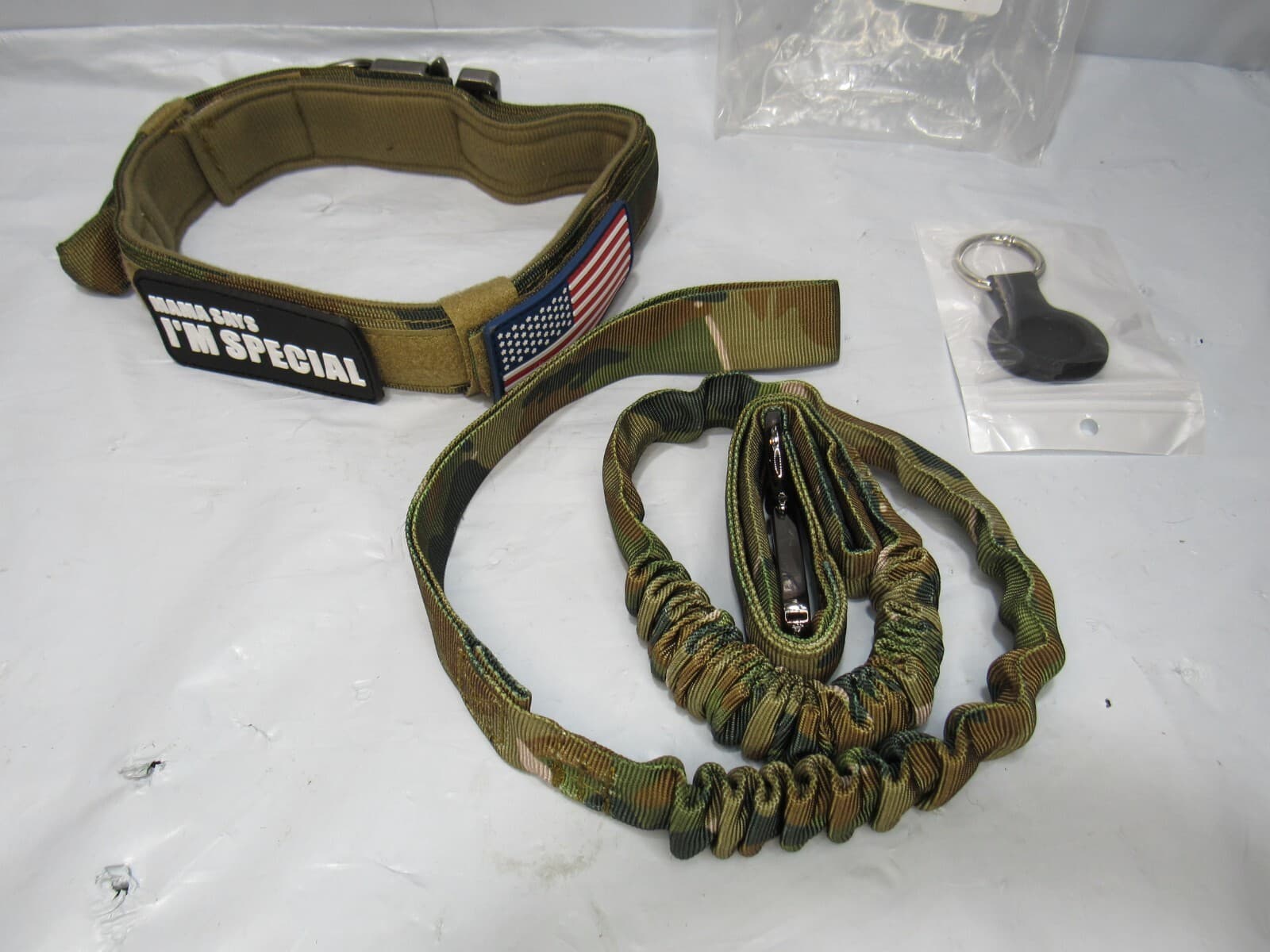Tactical XL Dog Collar Leash Heavy Duty K9 Training Kit Patches Airtag P53 - Thumbnail 2