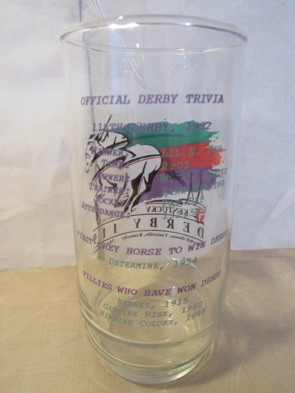119th Kodak Kentucky Derby Trivia Glass 1993 Horse Racing W49S - Thumbnail 3