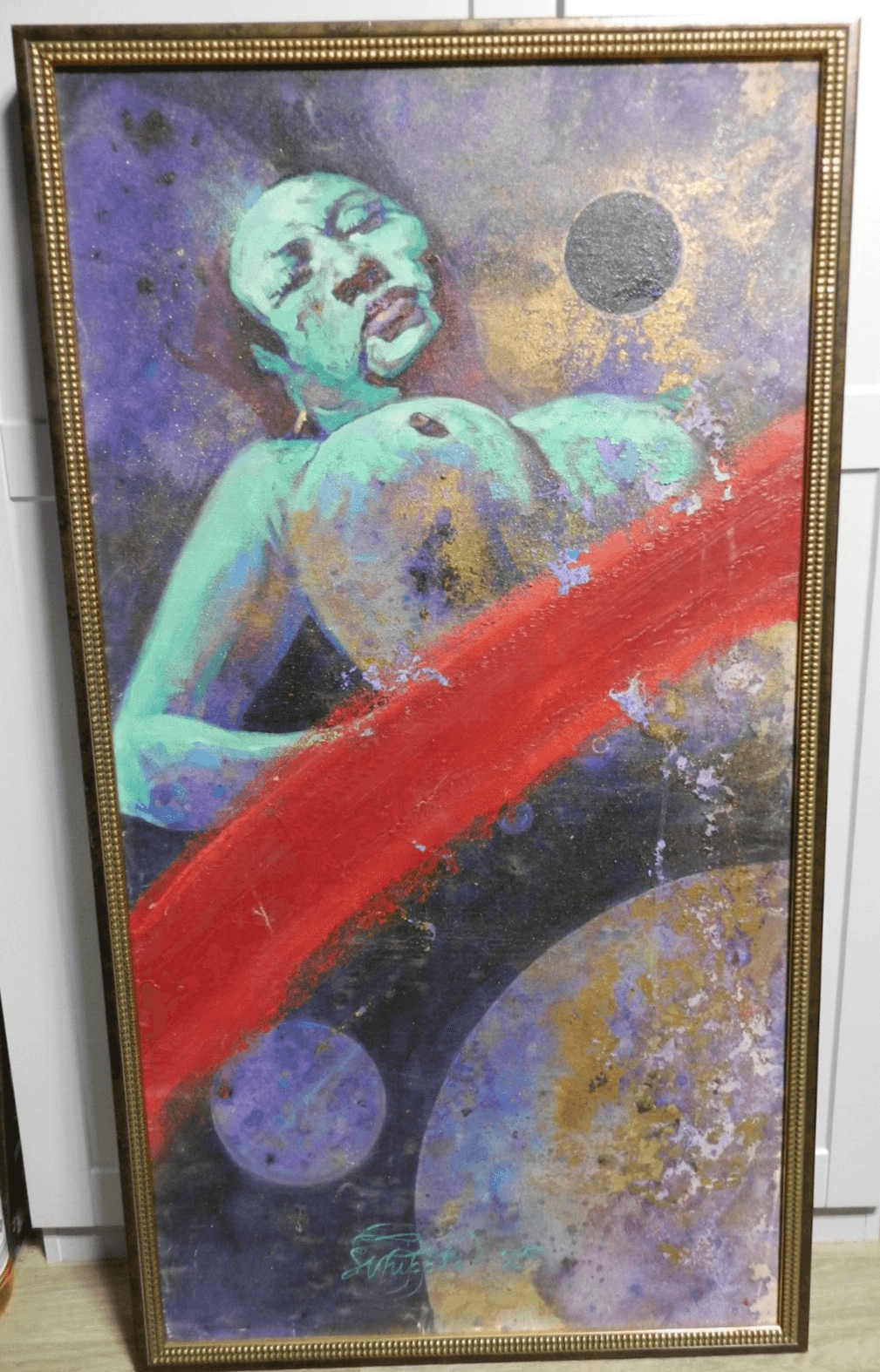 Rare Original 1975 Signed Michael Whipple Eroticia Painting 47.5" x 25.5" K