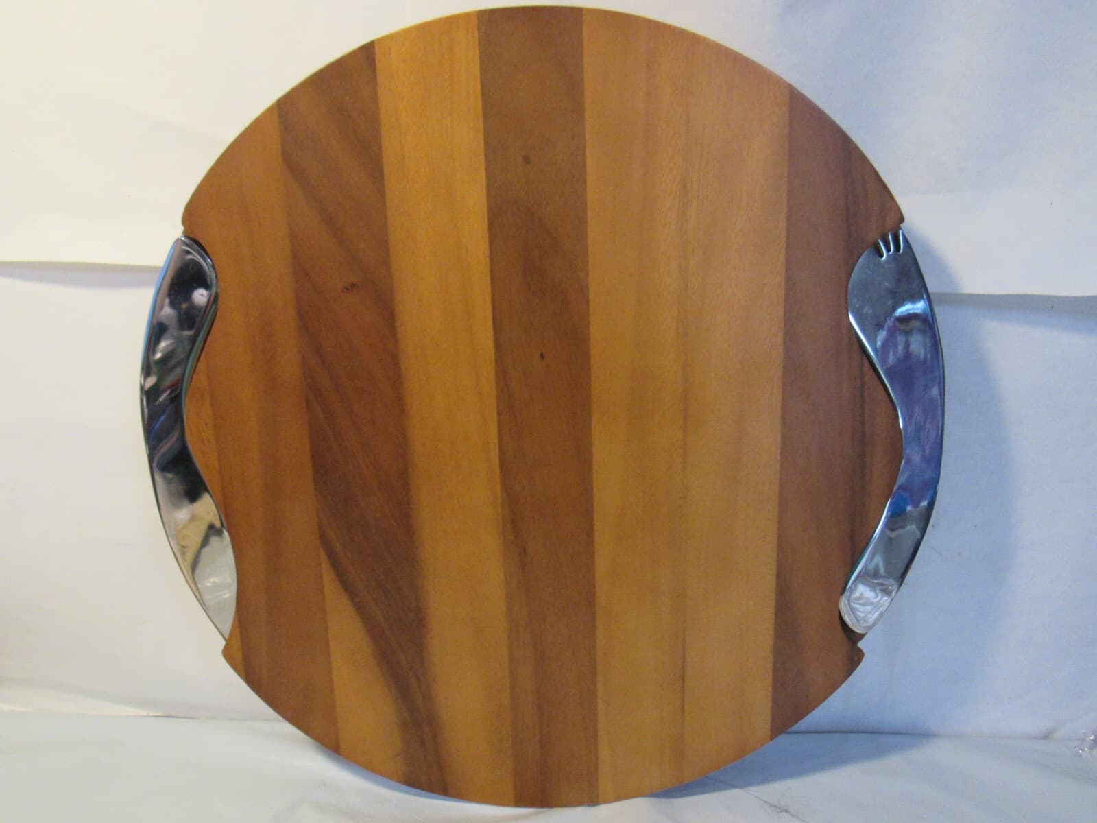Nambe Acacia Cheese Board Block w/ Stainless Steel Knife and Spreader Y81M - Thumbnail 9