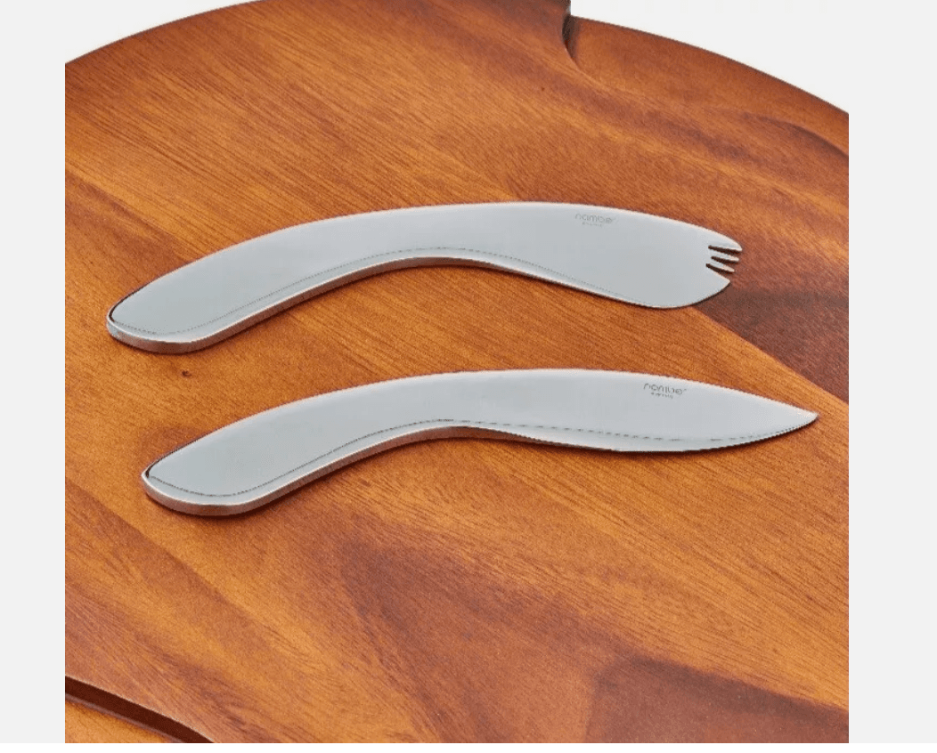 Nambe Acacia Cheese Board Block w/ Stainless Steel Knife and Spreader Y81M - Thumbnail 2