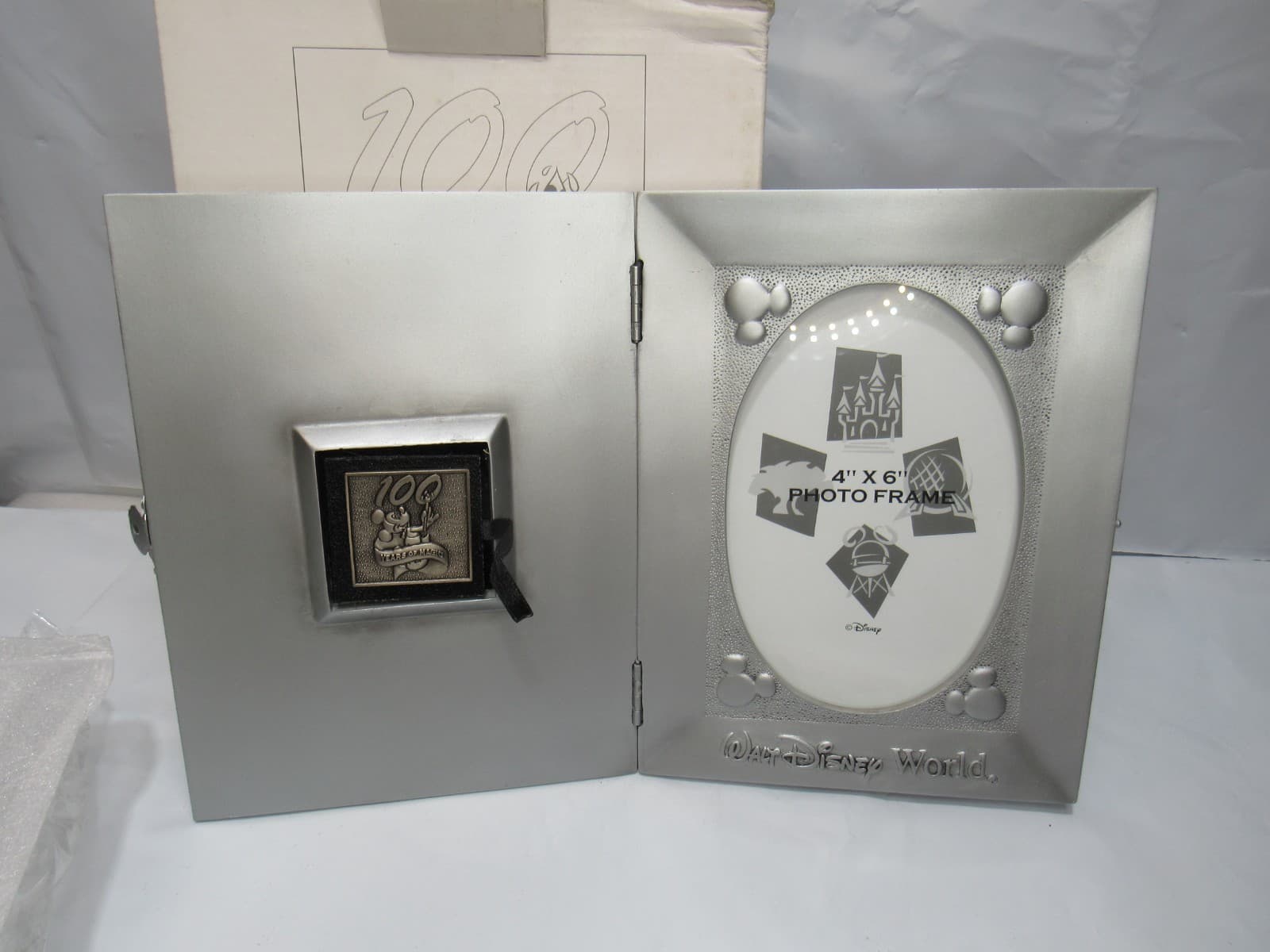 Disney Pewter Picture Frame 100 Years of Magic Mickey Case w/Pin 4x6 (T50JJ) - Thumbnail 2