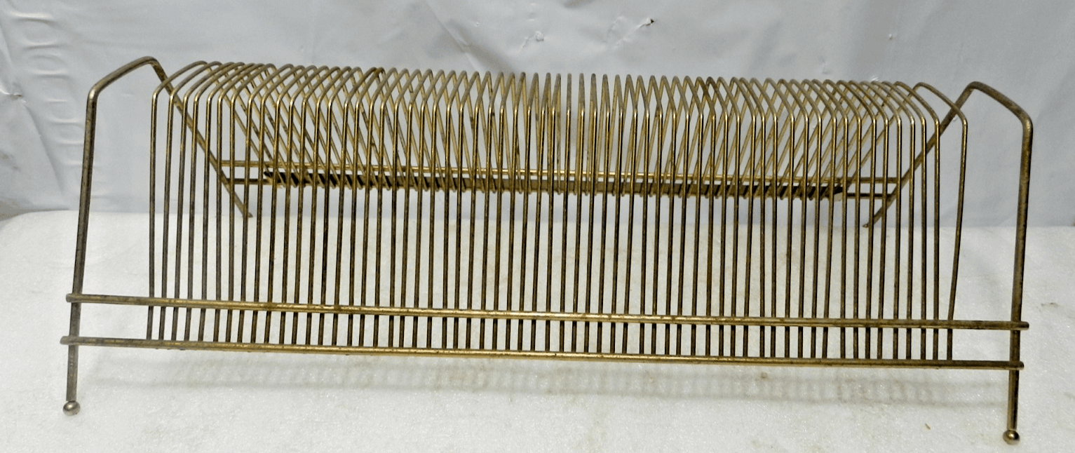 Vintage MCM Metal Gold Wire 33 RPM Record Holder Metal Rack LP 60 Records M38J - Thumbnail 2