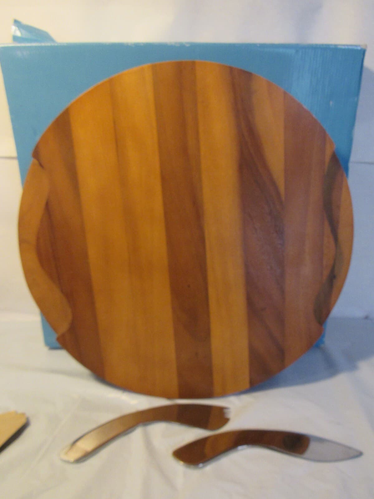 Nambe Acacia Cheese Board Block w/ Stainless Steel Knife and Spreader Y81M - Thumbnail 3