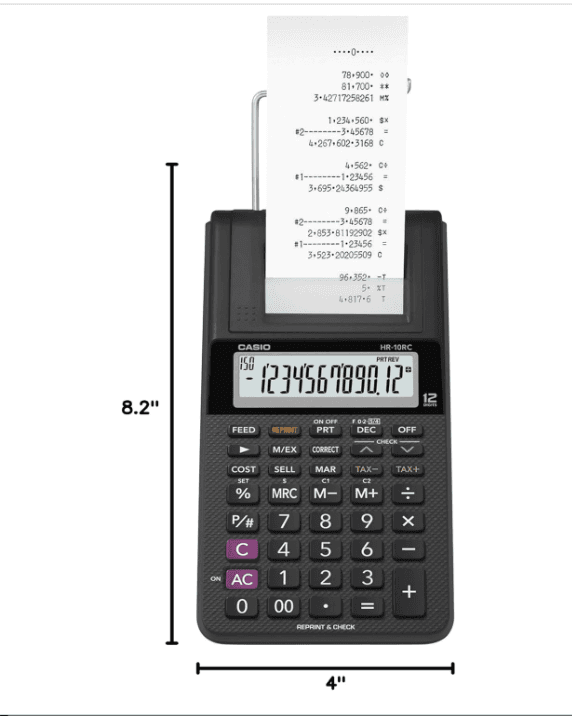 Casio HR-10RC Portable Printing Calculator 12 Digit Black AC Adapter Paper (M46K - Thumbnail 2