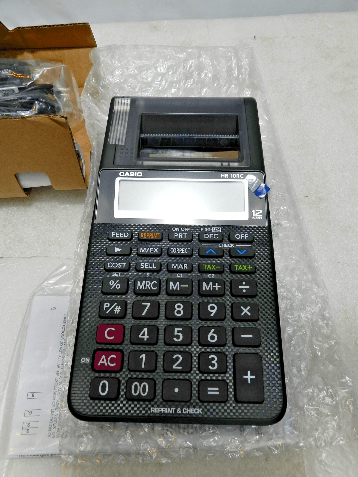 Casio HR-10RC Portable Printing Calculator 12 Digit Black AC Adapter Paper (M46K - Thumbnail 8