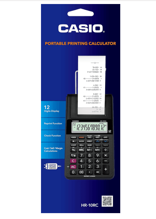 Casio HR-10RC Portable Printing Calculator 12 Digit Black AC Adapter Paper (M46K - Thumbnail 3