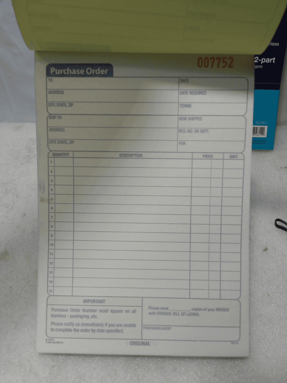 2 Adams Purchase Order Book, 2-Part Carbonless, 8.38" x 10.69" DC5831 (M48K) - Thumbnail 4