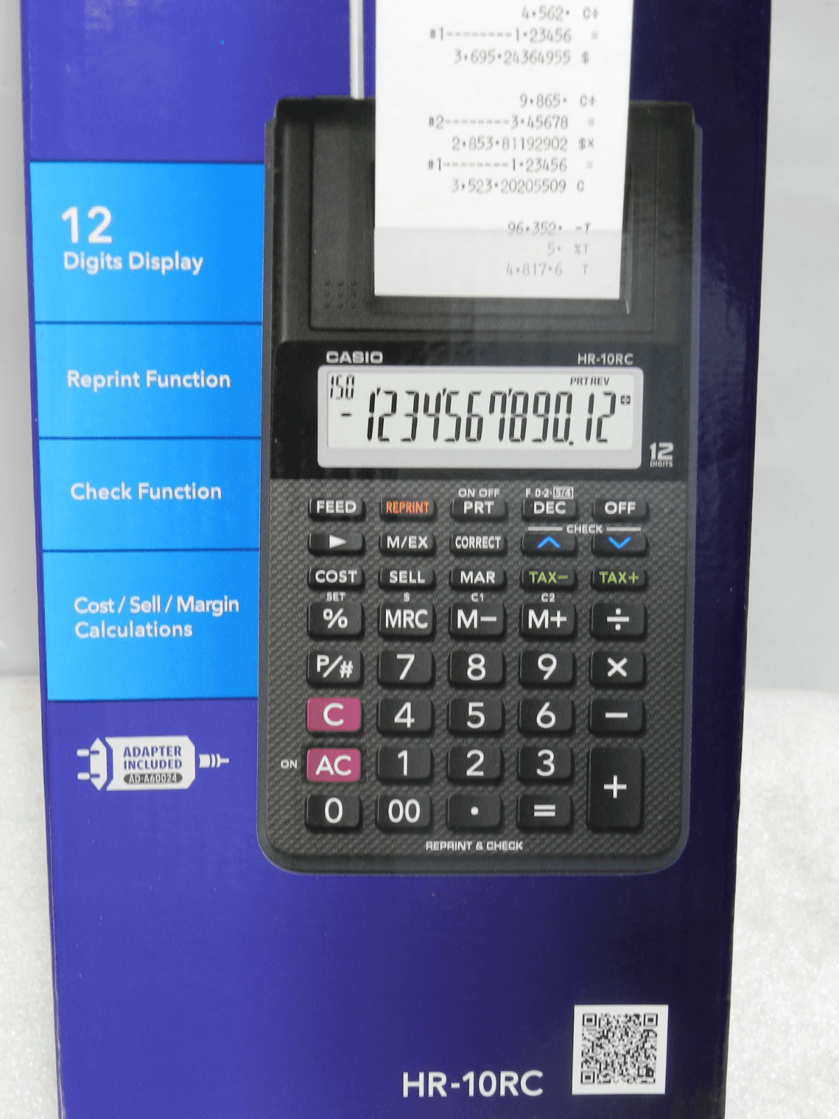 Casio HR-10RC Portable Printing Calculator 12 Digit Black AC Adapter Paper (M46K - Thumbnail 5