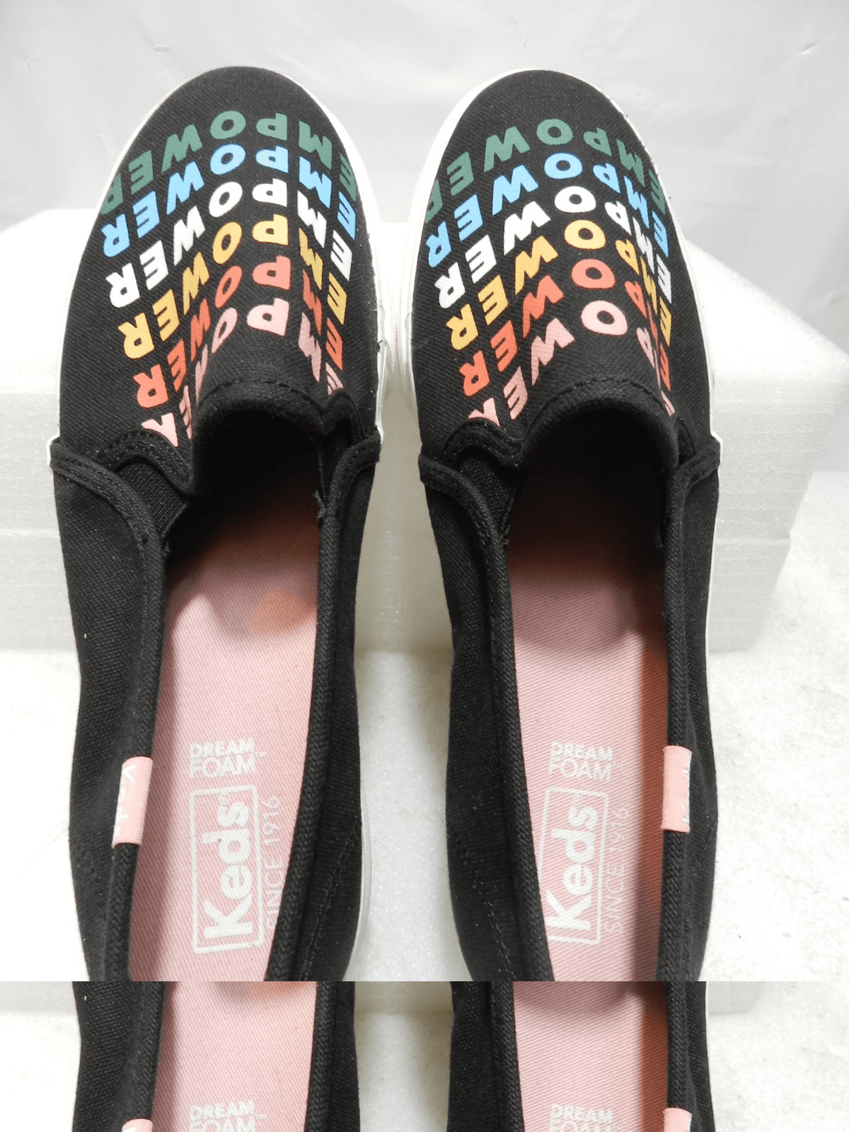 Keds Double Decker Empower Womens SZ 7.5 Wide Shoes Black Canvas Slip Ons (M51M) - Thumbnail 8
