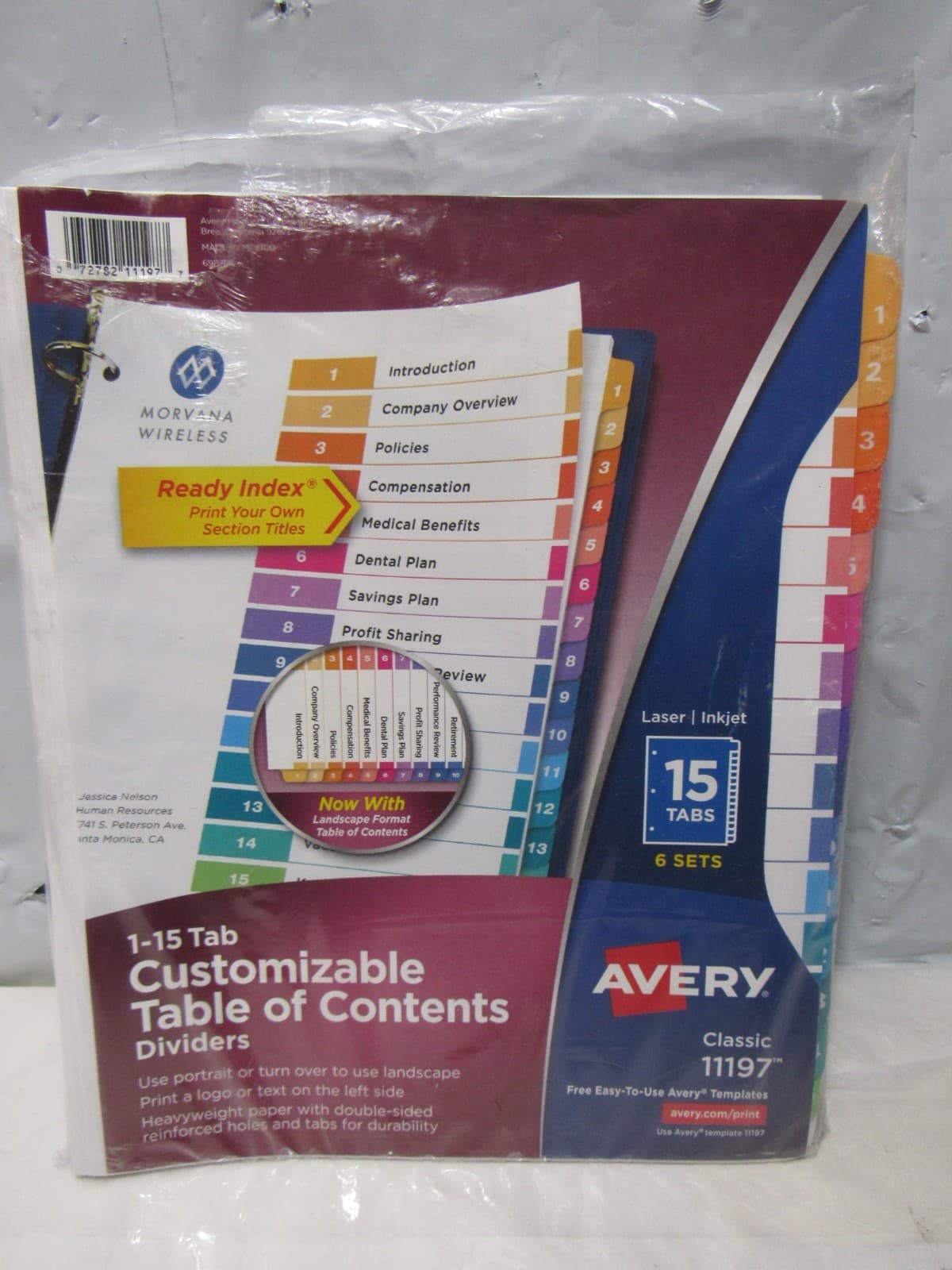 Avery 11197 11" x 8.5" 15-Tab 1-15 TOC Dividers Multi Tabs/White (6/PK) (S25K) - Thumbnail 2