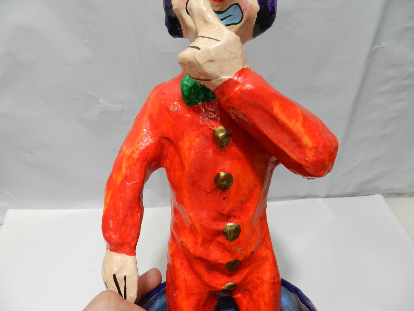 Paper Mache Circus/Rodeo Clown in Barrel Mexico Handmade 13.5" Z71S - Thumbnail 11